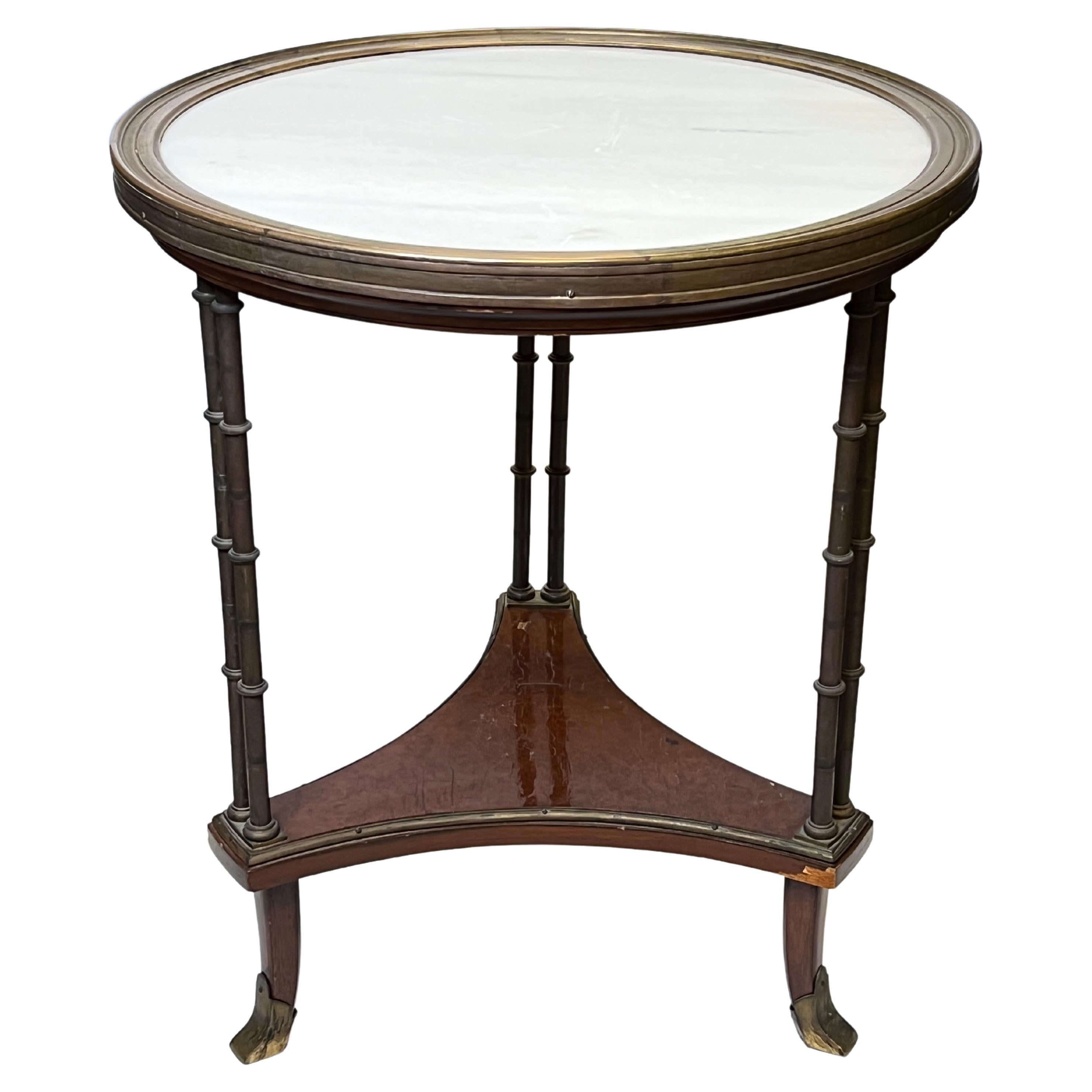 Louis XVI Style Bronze and White Marble Gueridon Table with Bamboo Legs For Sale