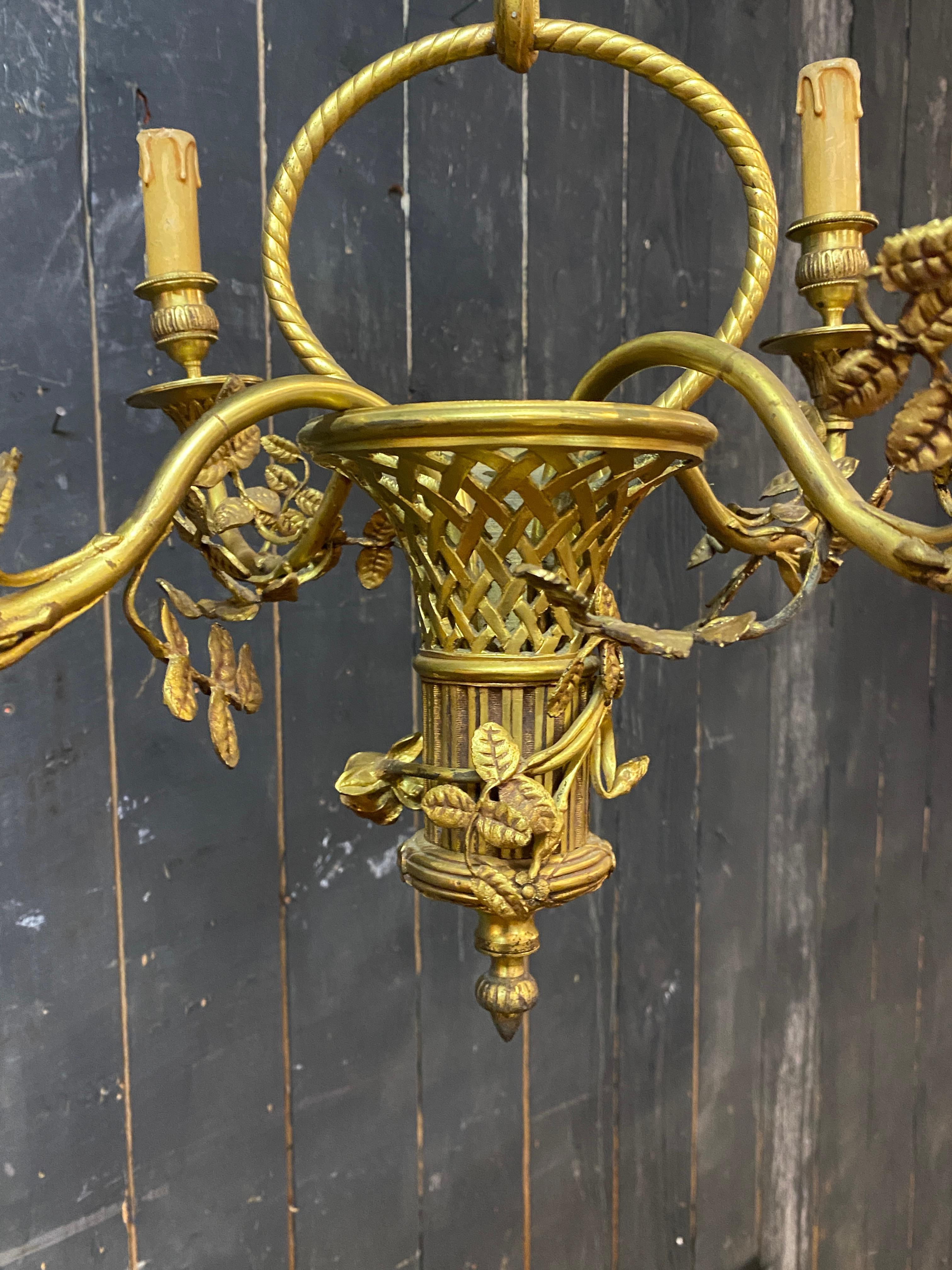 Louis XVI style bronze basket chandelier, circa 1950 For Sale 2