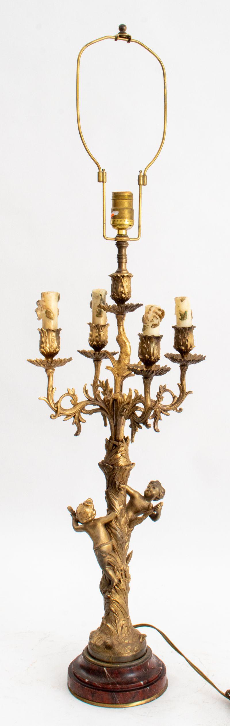 Painted Louis XVI Style Bronze Candelabra Mounted as Lamp For Sale