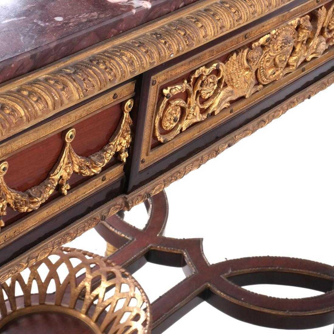 French Louis XVI Style Bronze Center Table Desk in Adam Weisweiler Manner with Marble