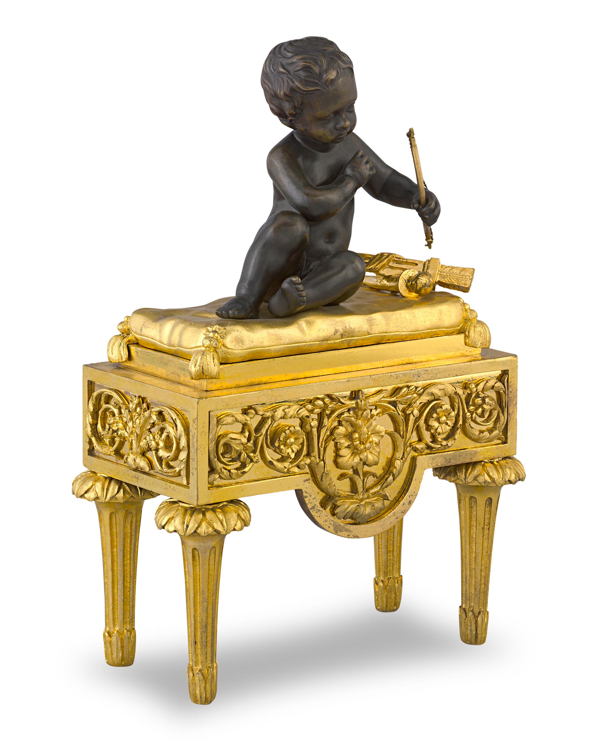 Painted Louis XVI-Style Bronze Chenets For Sale