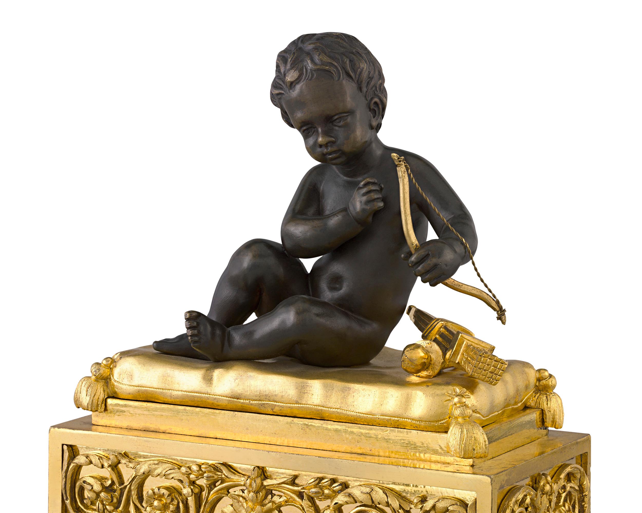 Louis XVI-Style Bronze Chenets In Excellent Condition For Sale In New Orleans, LA