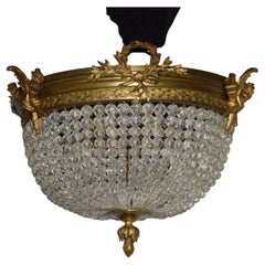 Louis XVI style Bronze & Crystal Beaded Pendant