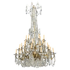 Lustre palatial à trente lumières en forme de colonne en cristal et laiton, XIXe-XXe siècle