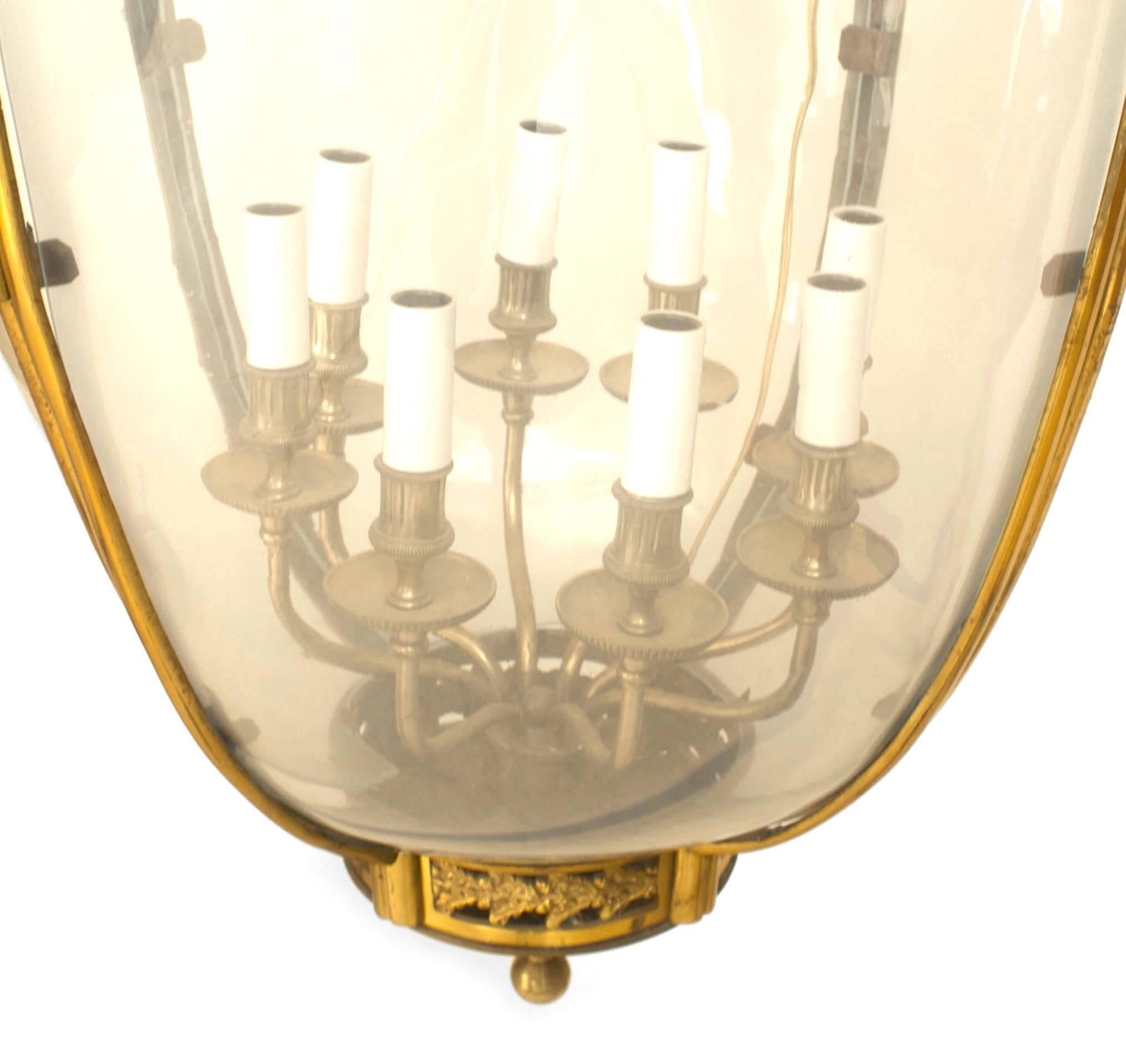 20th Century French Louis XVI Bronze Dore and Glass Hanging Lantern For Sale