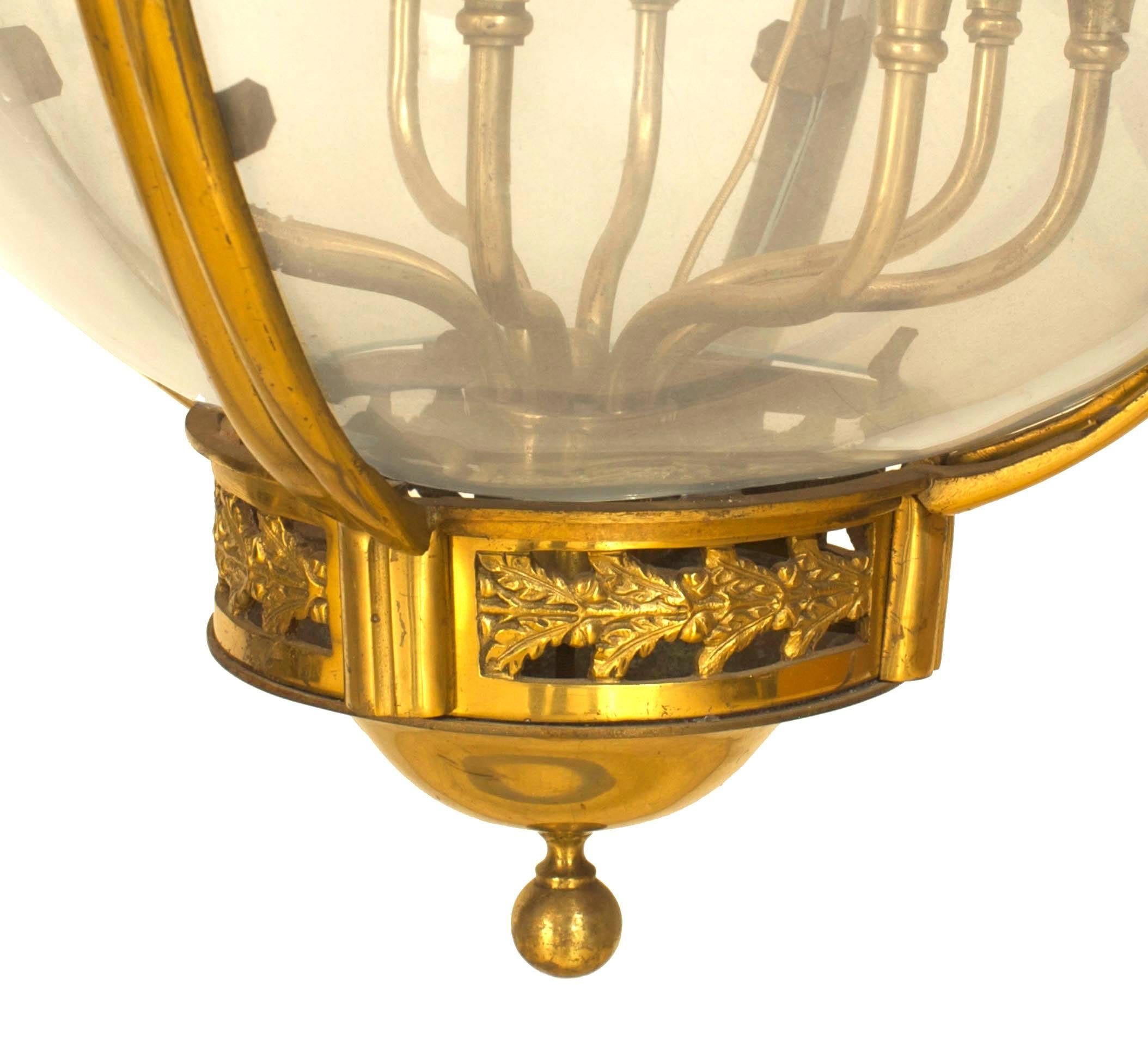 French Louis XVI Bronze Dore and Glass Hanging Lantern For Sale 1