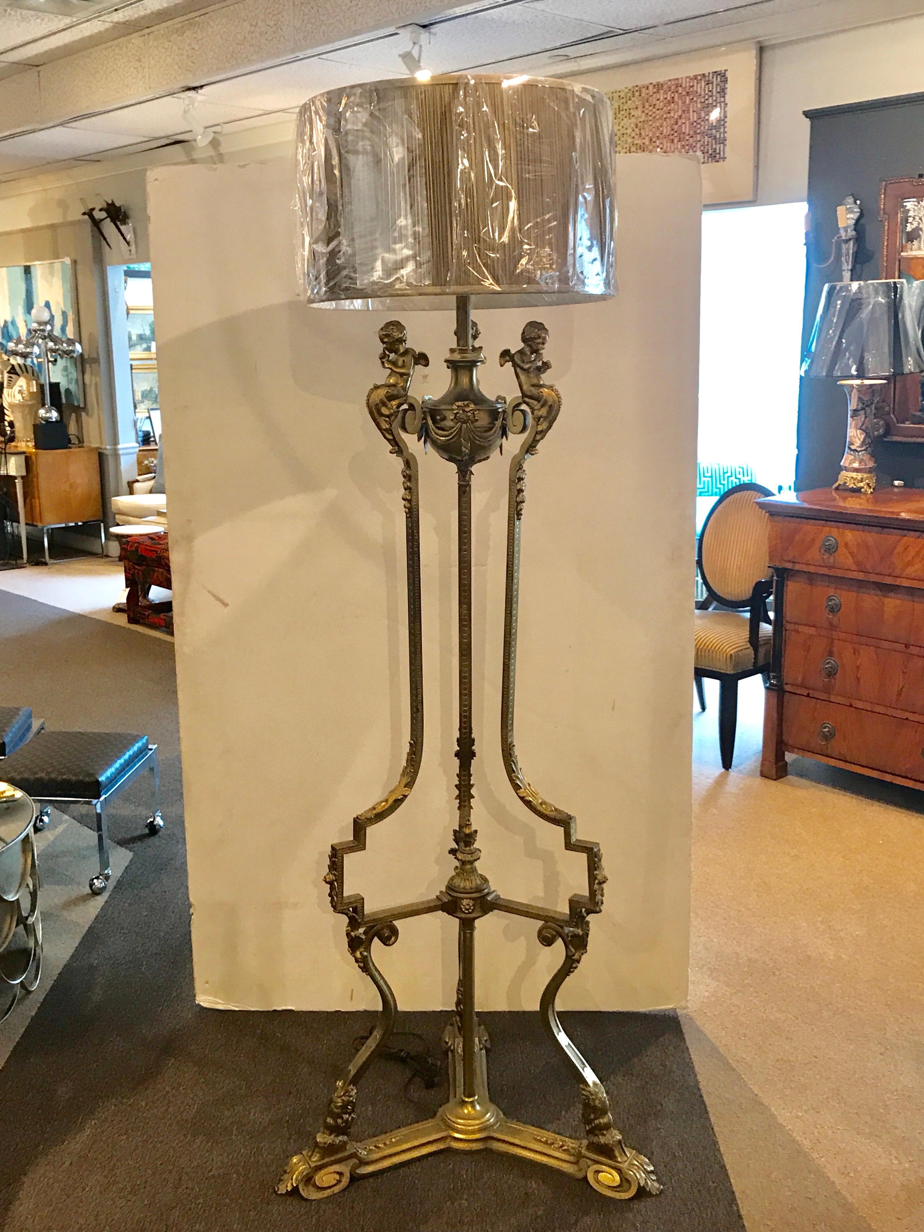 Louis XVI Style Bronze Figural Putti Floor Lamp, in the Manner of François Linke For Sale 8