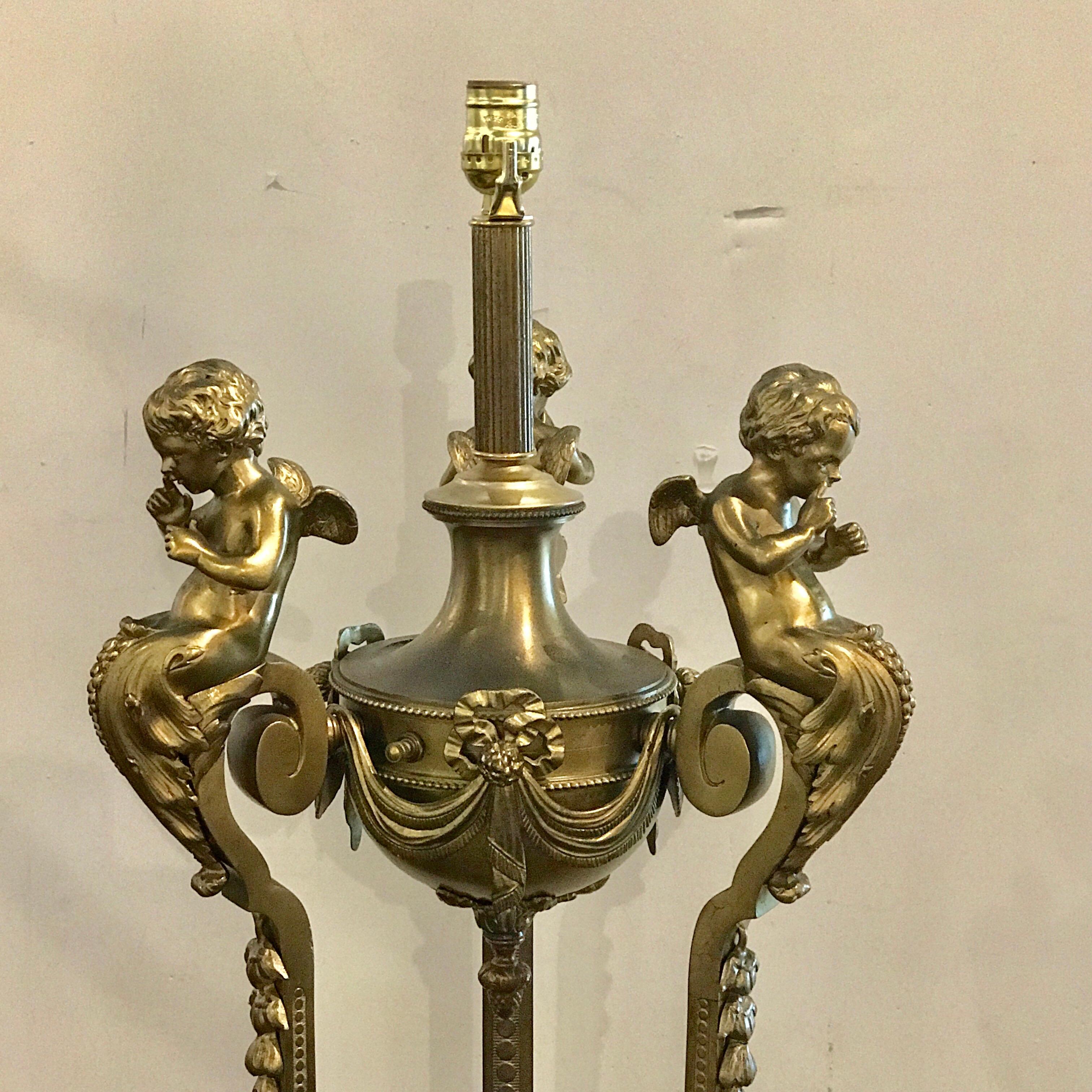 20th Century Louis XVI Style Bronze Figural Putti Floor Lamp, in the Manner of François Linke For Sale