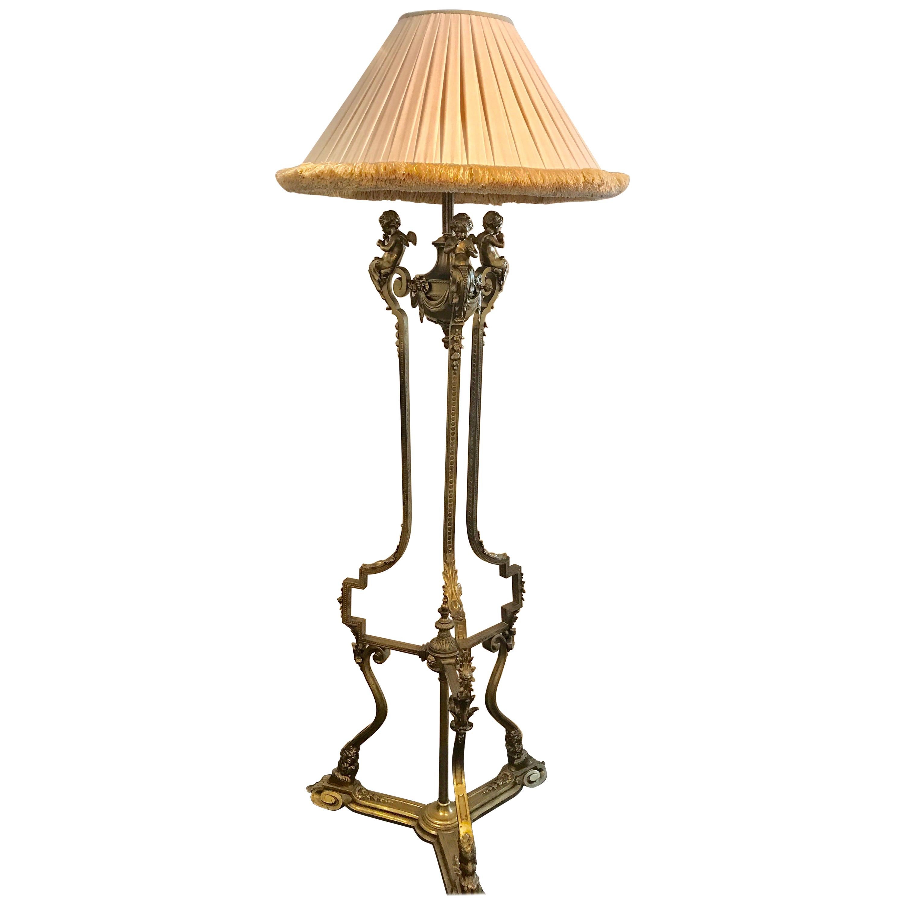 Louis XVI Style Bronze Figural Putti Floor Lamp, in the Manner of François Linke For Sale