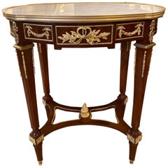 Vintage Louis XVI Style Bronze Framed Marble-Top End Lamp Table with Bronze Mounts