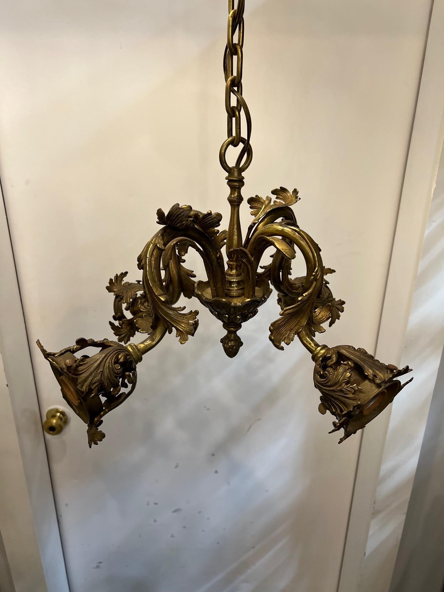 Louis XVI Style Bronze French Chandelier Four Lights    In Good Condition For Sale In Stamford, CT
