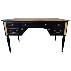Louis XVI Style Bronze-Mounted Ebony Writing Desk or Vanity in Jansen Manner