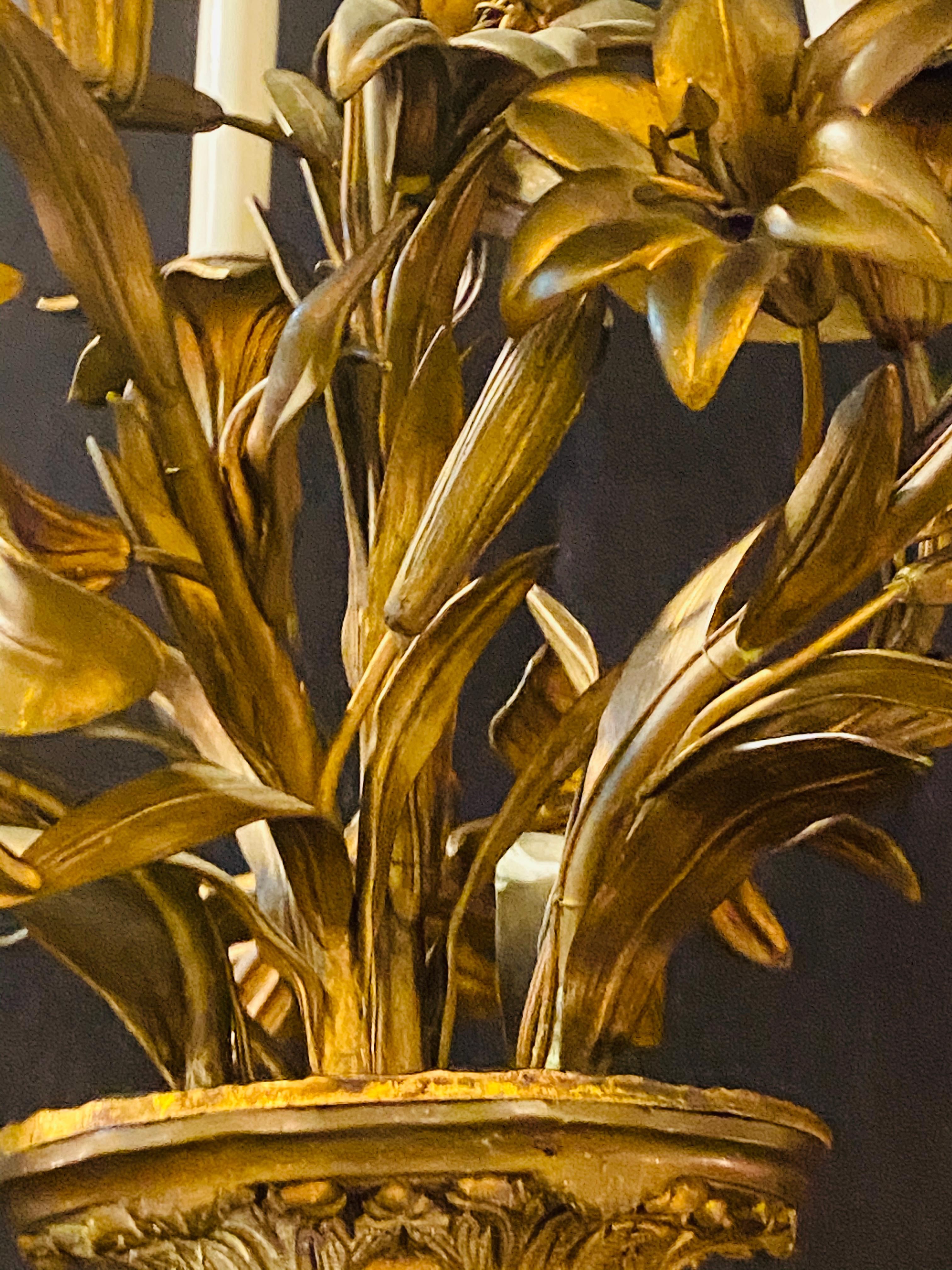 Louis XVI Style Bronze Mounted Five-Light Tulip Design Chandelier Fixture For Sale 9
