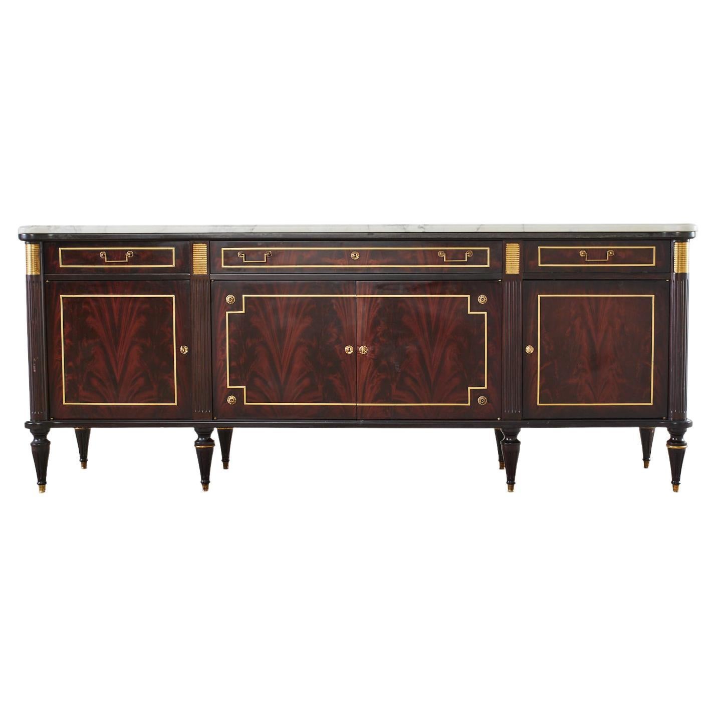 Louis XVI Style Bronze Mounted Marble Top Mahogany Sideboard