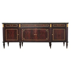 Vintage Louis XVI Style Bronze Mounted Marble Top Mahogany Sideboard