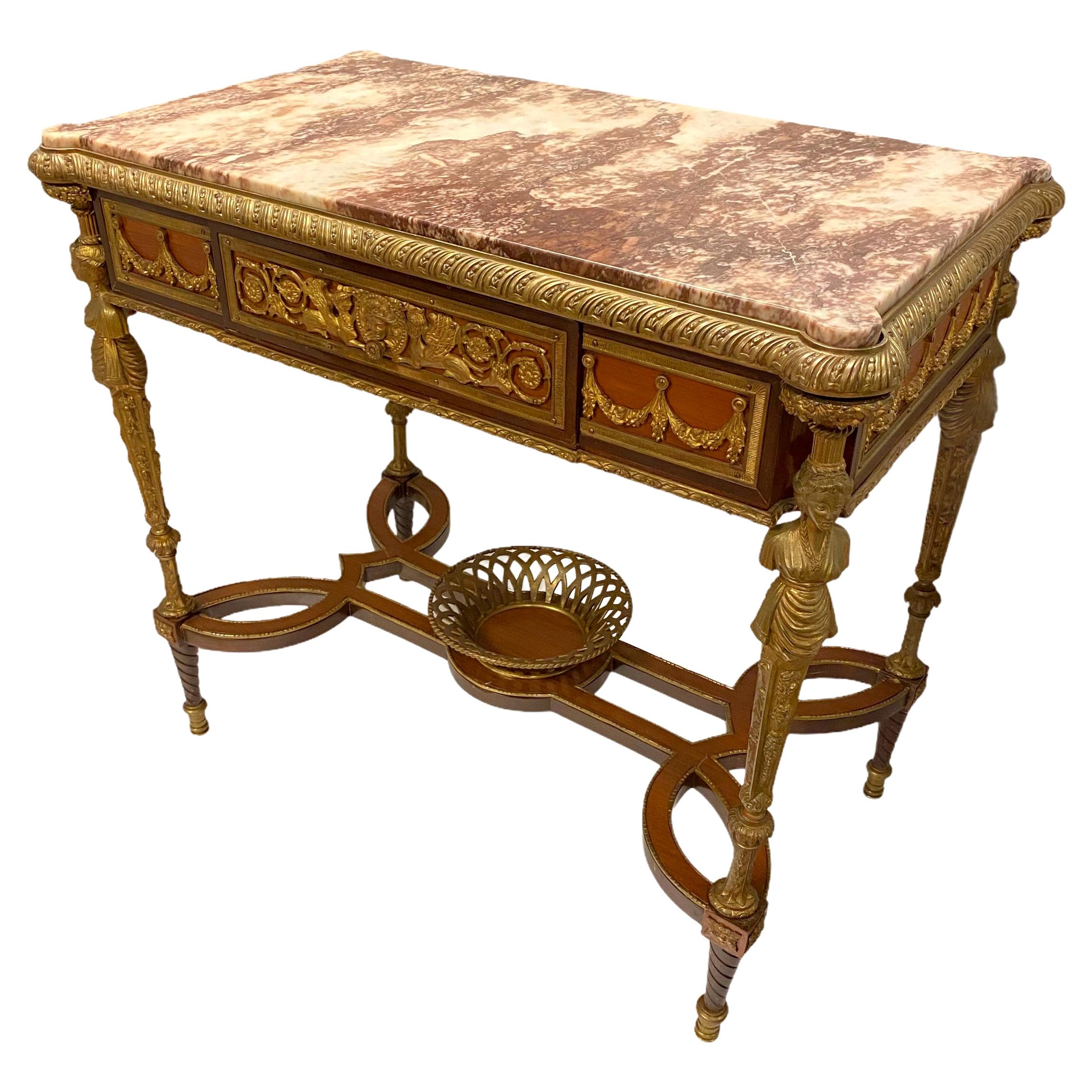 Louis XVI Style Bronze Mounted Marble Top Side Table