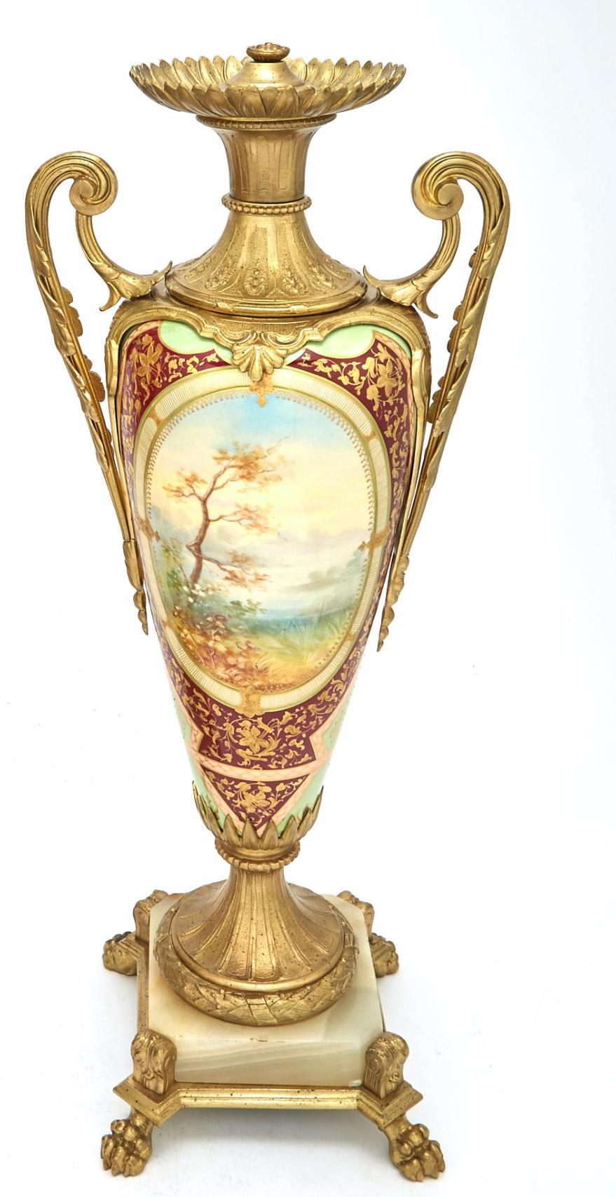  Louis XVI Style Bronze Ormolu / Porcelain Pair Urns / Side Handled For Sale 7