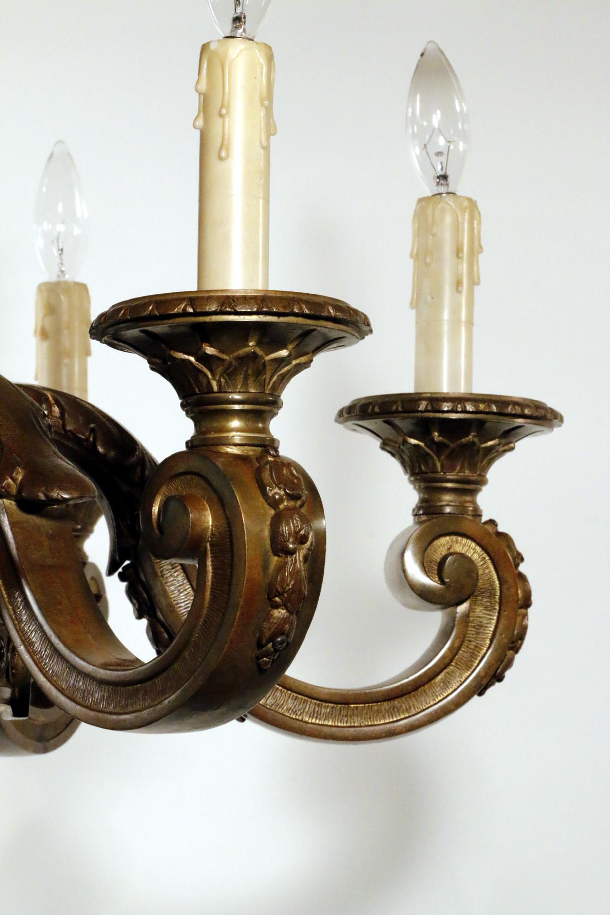 French Louis XVI Style Bronze Six Light Chandelier