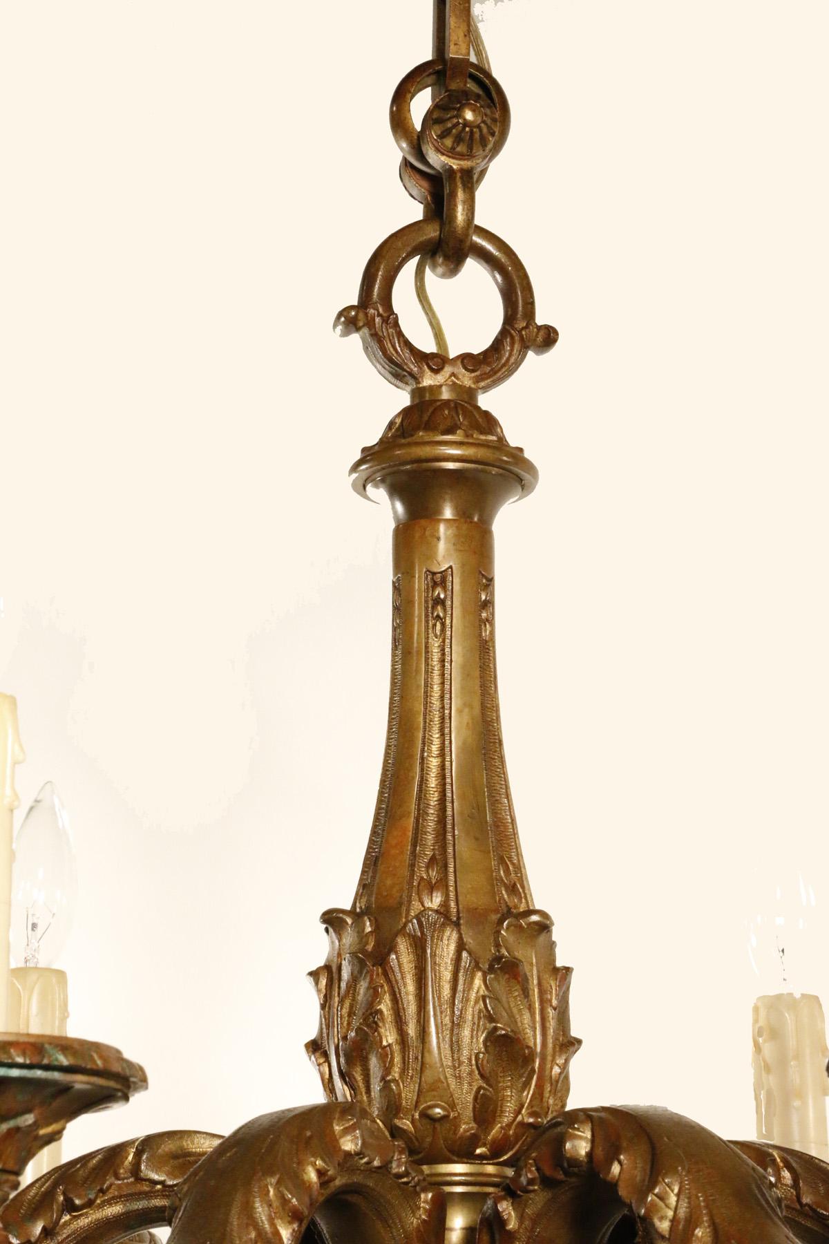 Louis XVI Style Bronze Six Light Chandelier In Fair Condition In Montreal, QC