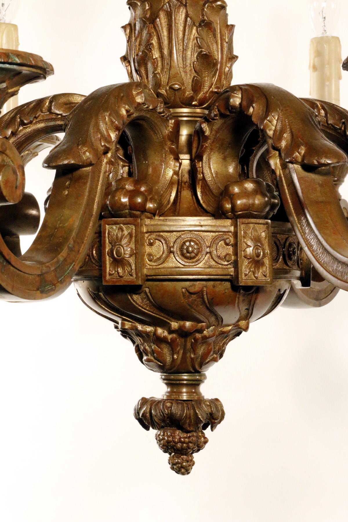 Late 19th Century Louis XVI Style Bronze Six Light Chandelier