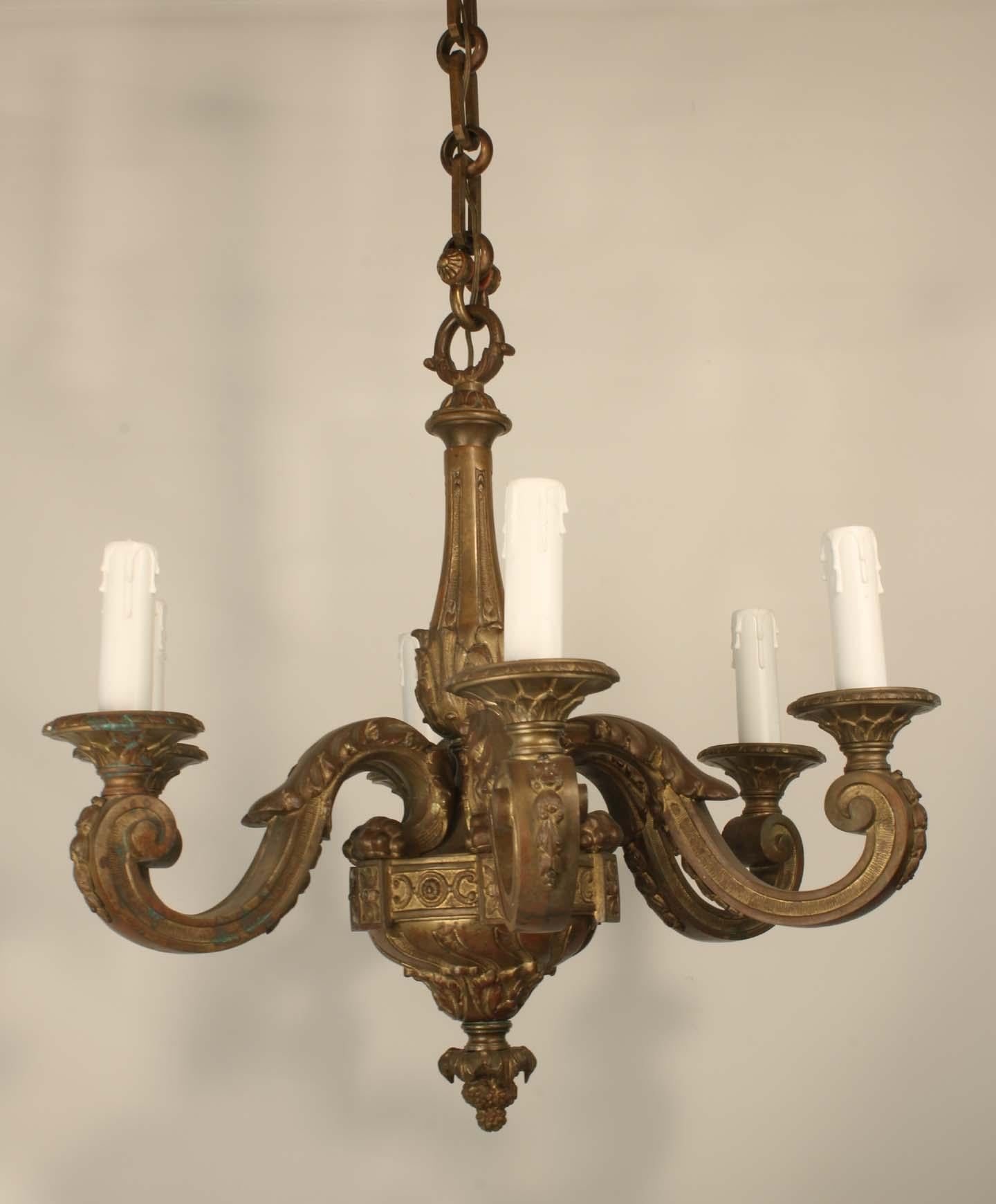 Louis XVI Style Bronze Six Light Chandelier 1