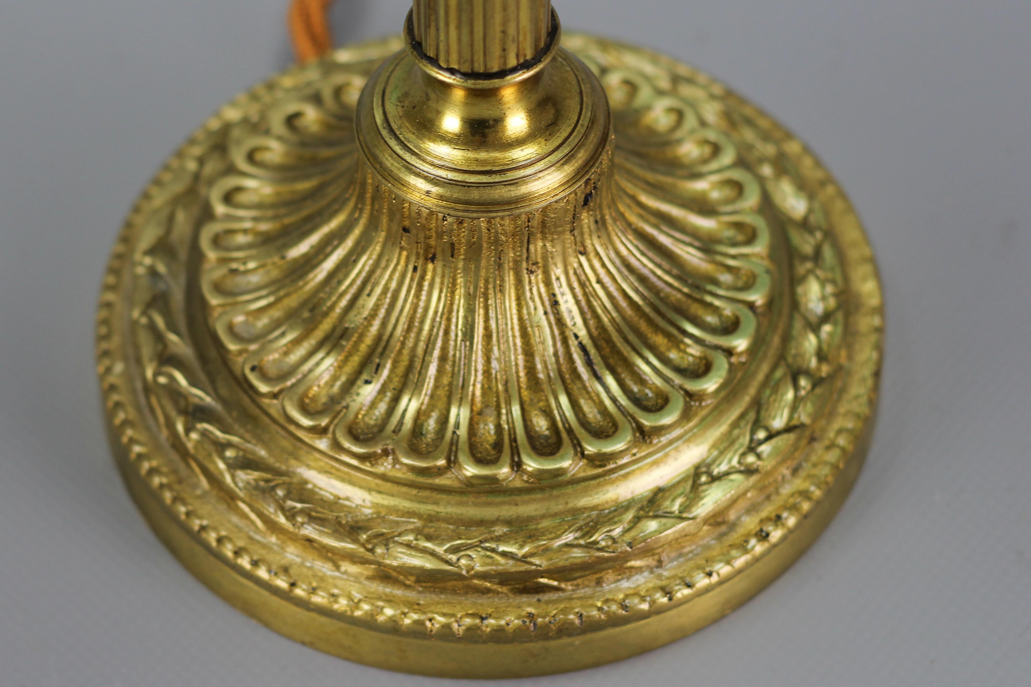 Brass Louis XVI Style Bronze Table Lamp with Flower Shaped Frosted Glass Shade For Sale