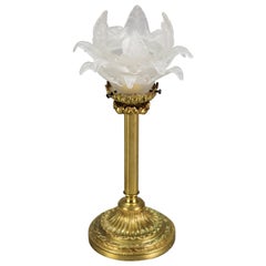Louis XVI Style Bronze Table Lamp with Flower Shaped Frosted Glass Shade