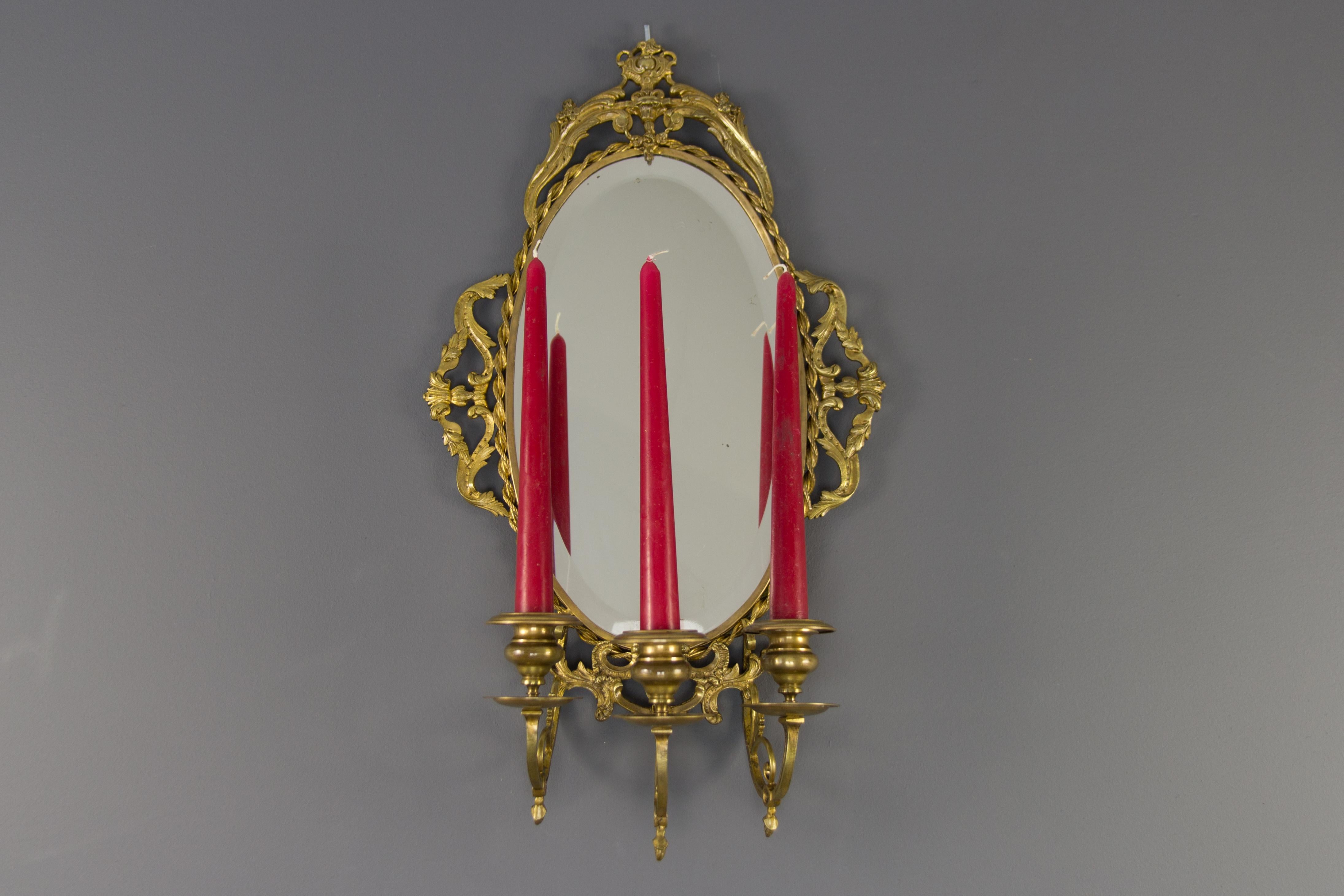 Louis XVI Style Bronze Girandole Wall Mirror with Candle Sconces, ca 1920 For Sale 4