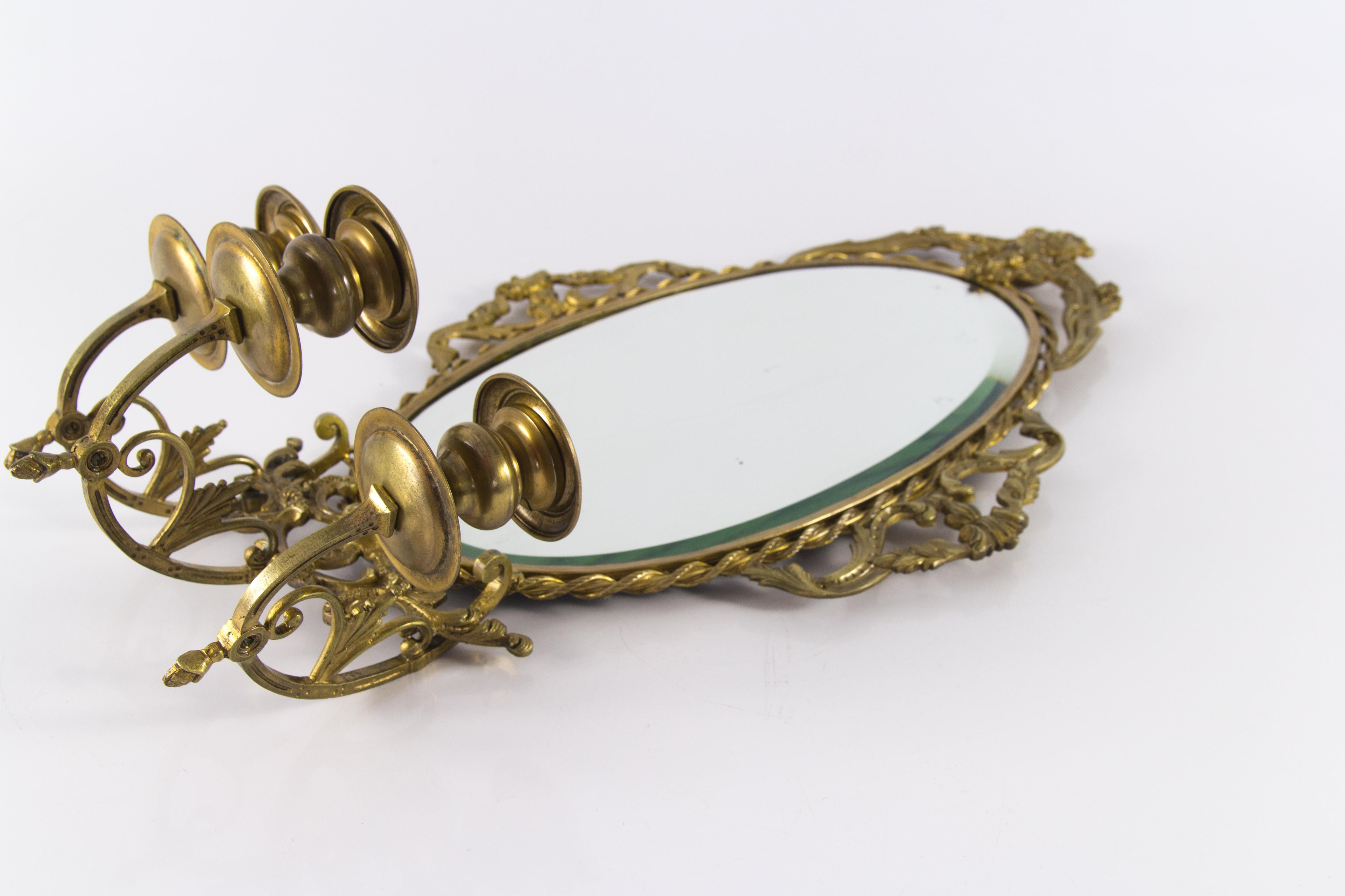 Louis XVI Style Bronze Girandole Wall Mirror with Candle Sconces, ca 1920 For Sale 7