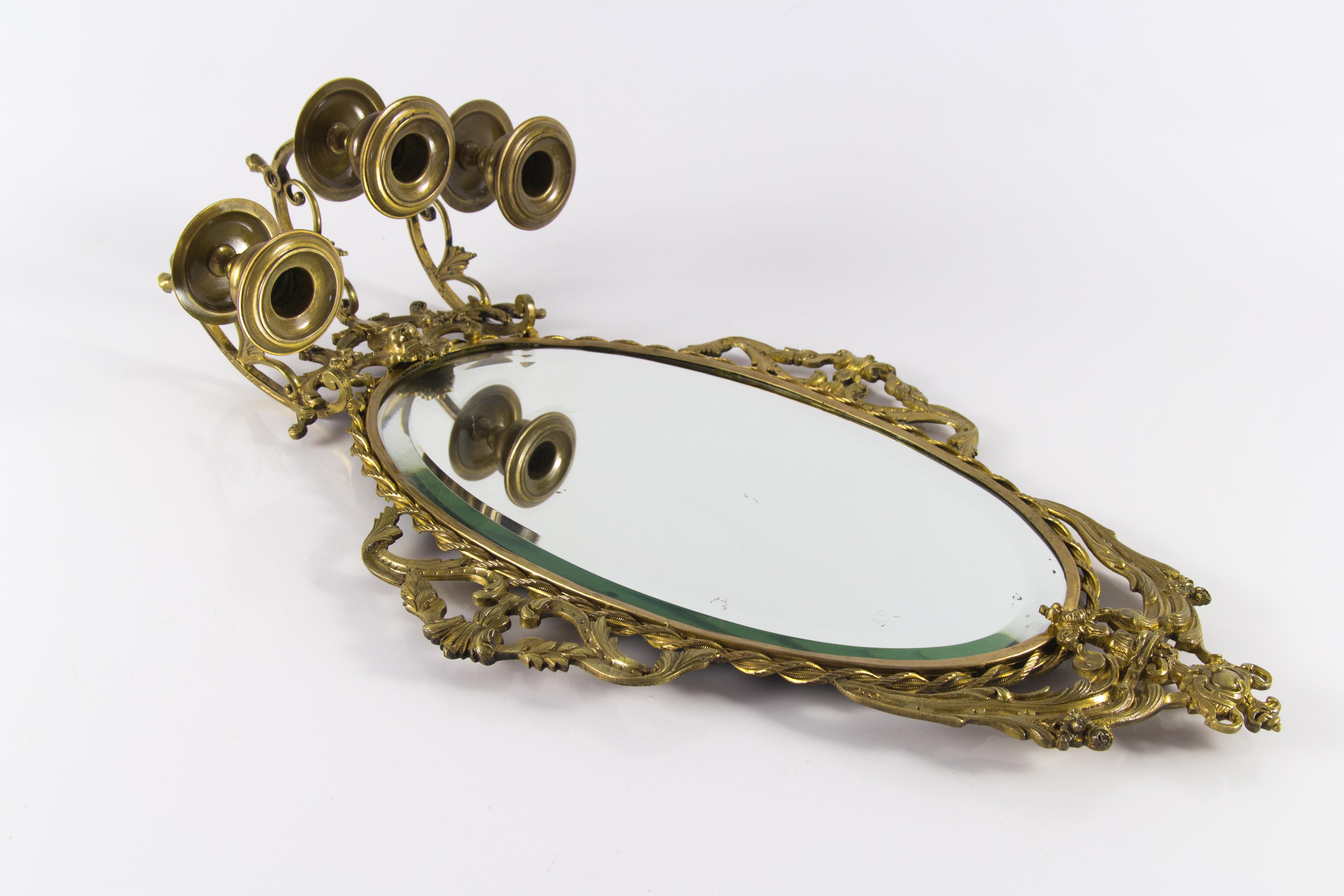 Louis XVI Style Bronze Girandole Wall Mirror with Candle Sconces, ca 1920 For Sale 8