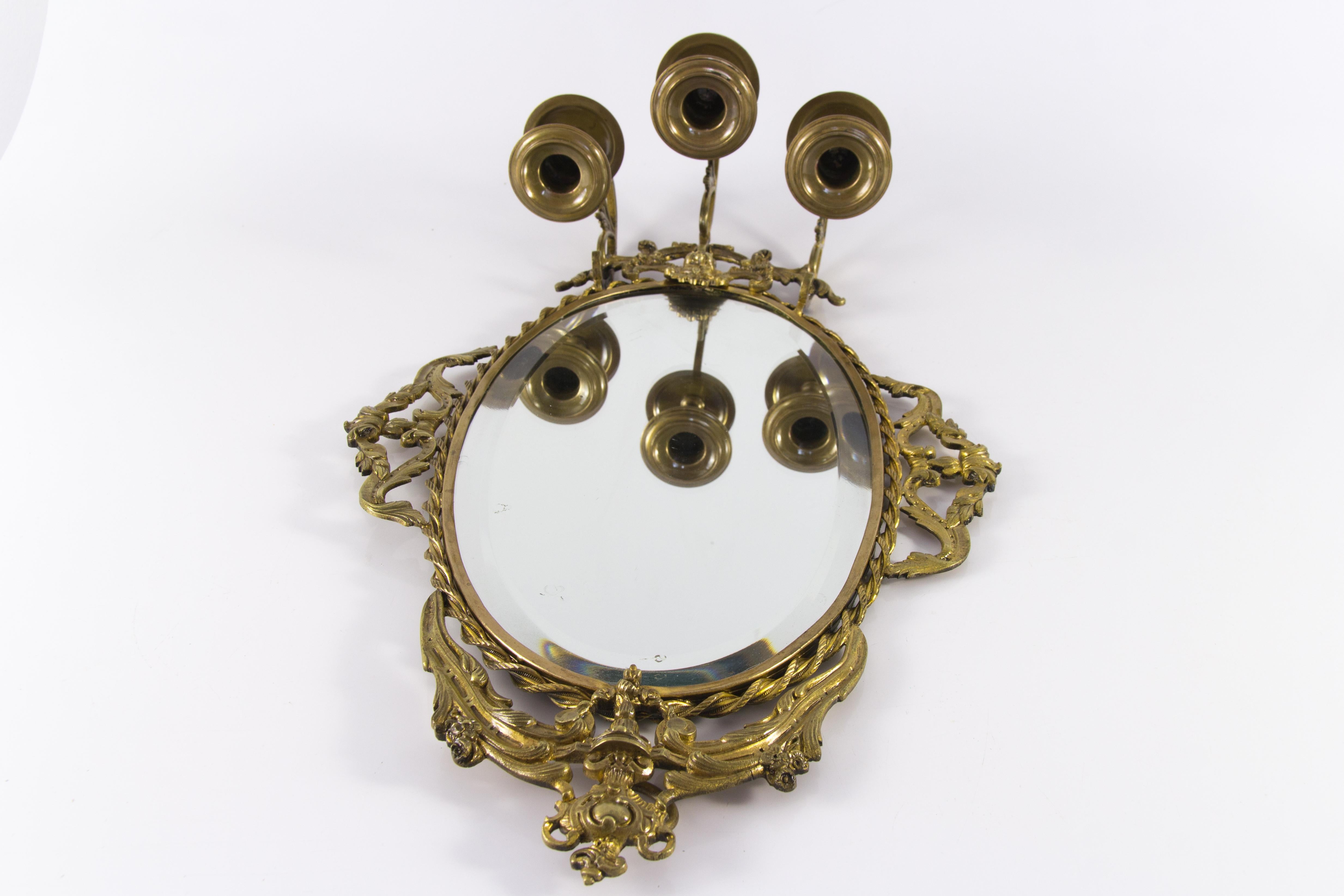 Louis XVI Style Bronze Girandole Wall Mirror with Candle Sconces, ca 1920 For Sale 9