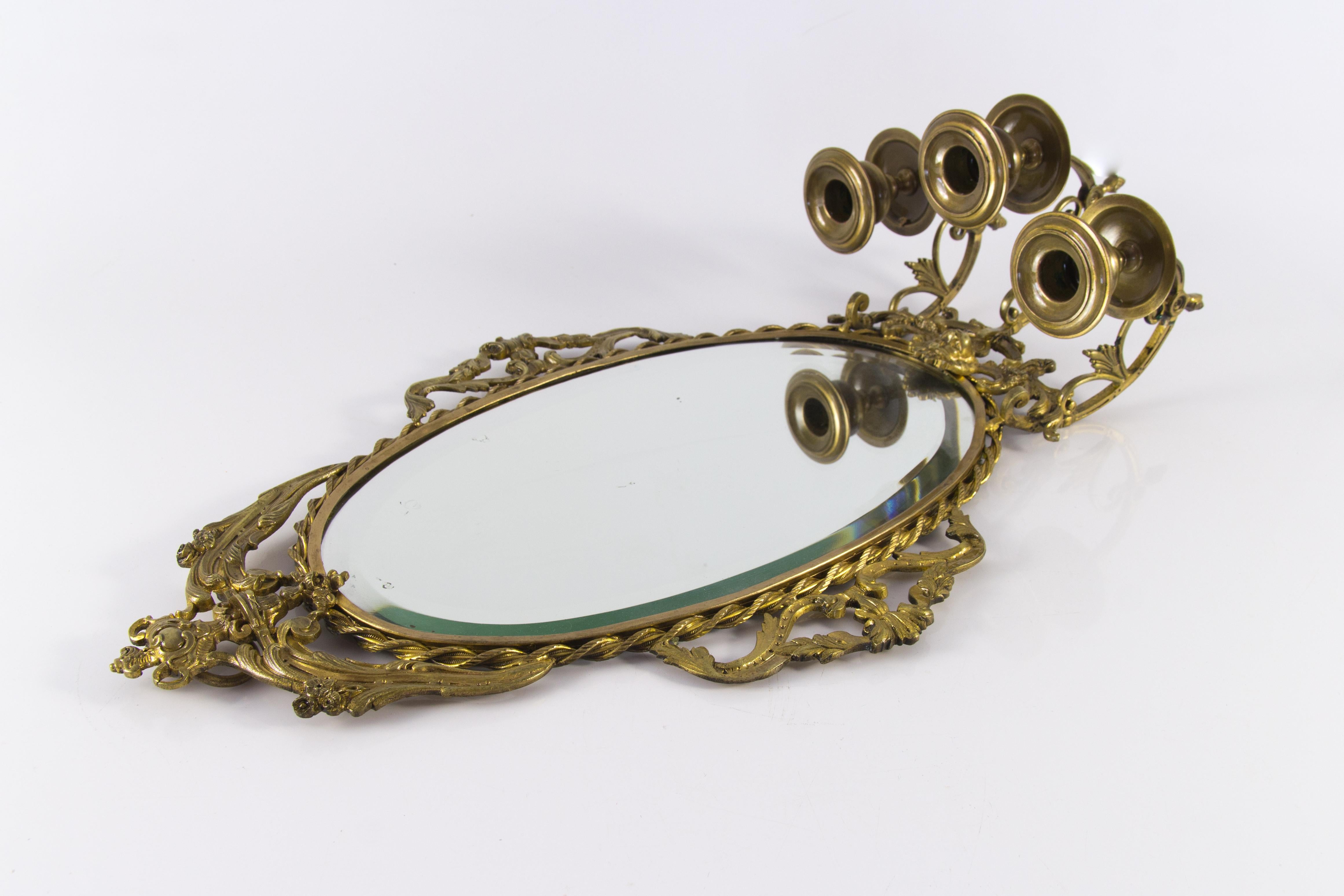 Miroir mural Girandole de style Louis XVI en bronze avec appliques à bougies, vers 1920 en vente 9