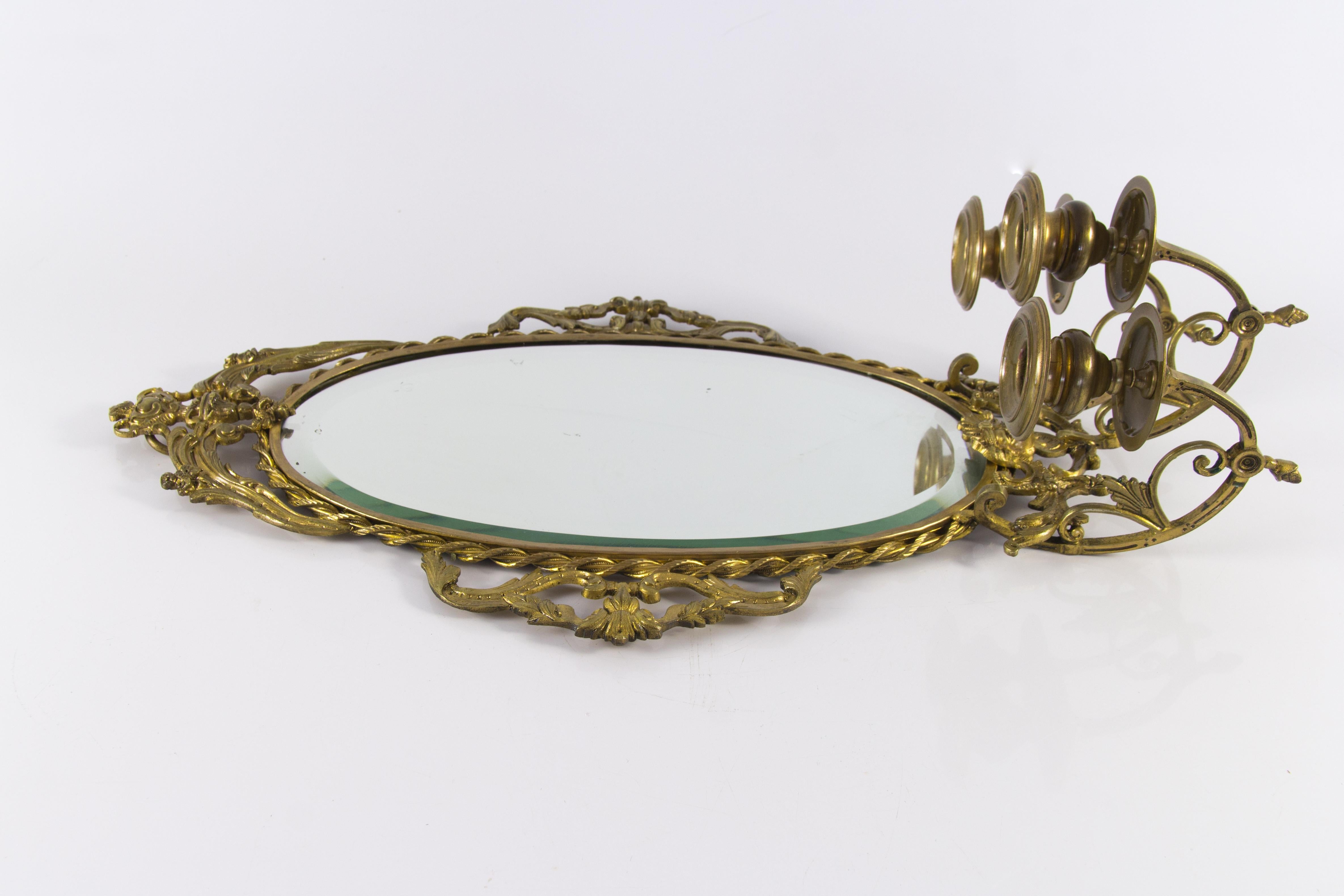 Louis XVI Style Bronze Girandole Wall Mirror with Candle Sconces, ca 1920 For Sale 11
