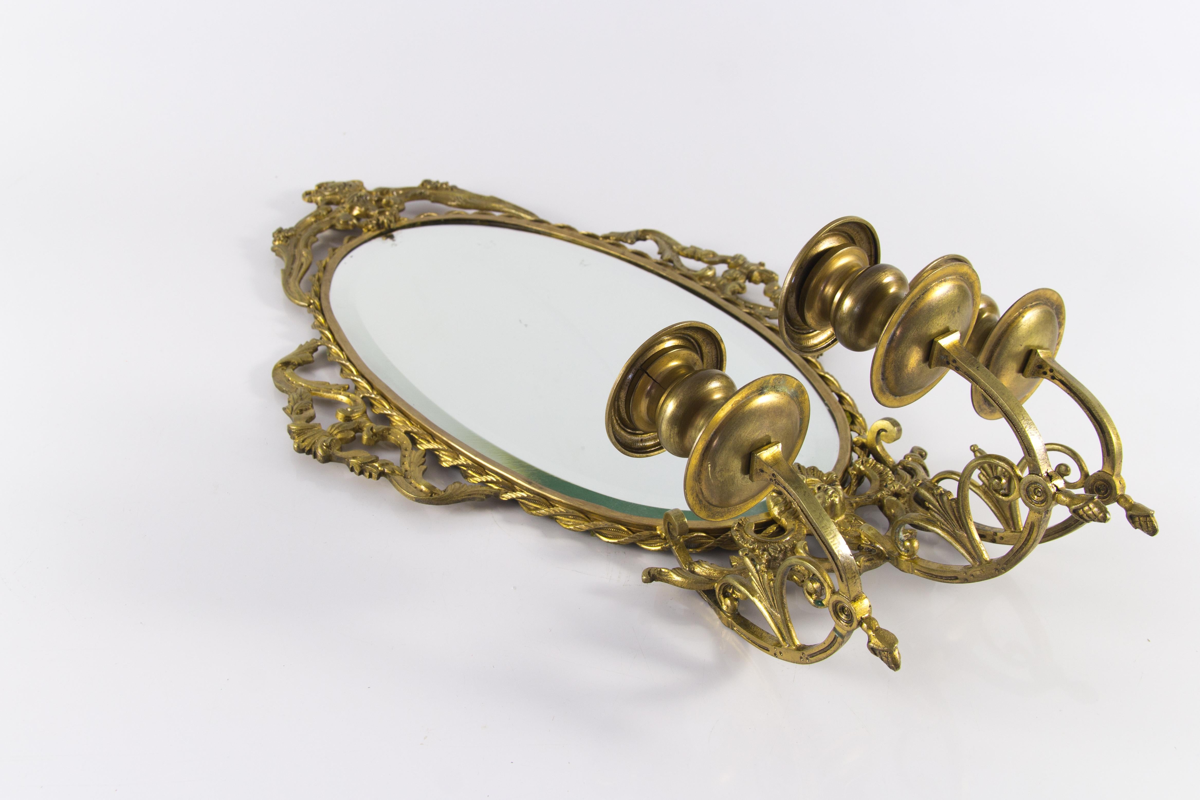 Louis XVI Style Bronze Girandole Wall Mirror with Candle Sconces, ca 1920 For Sale 12