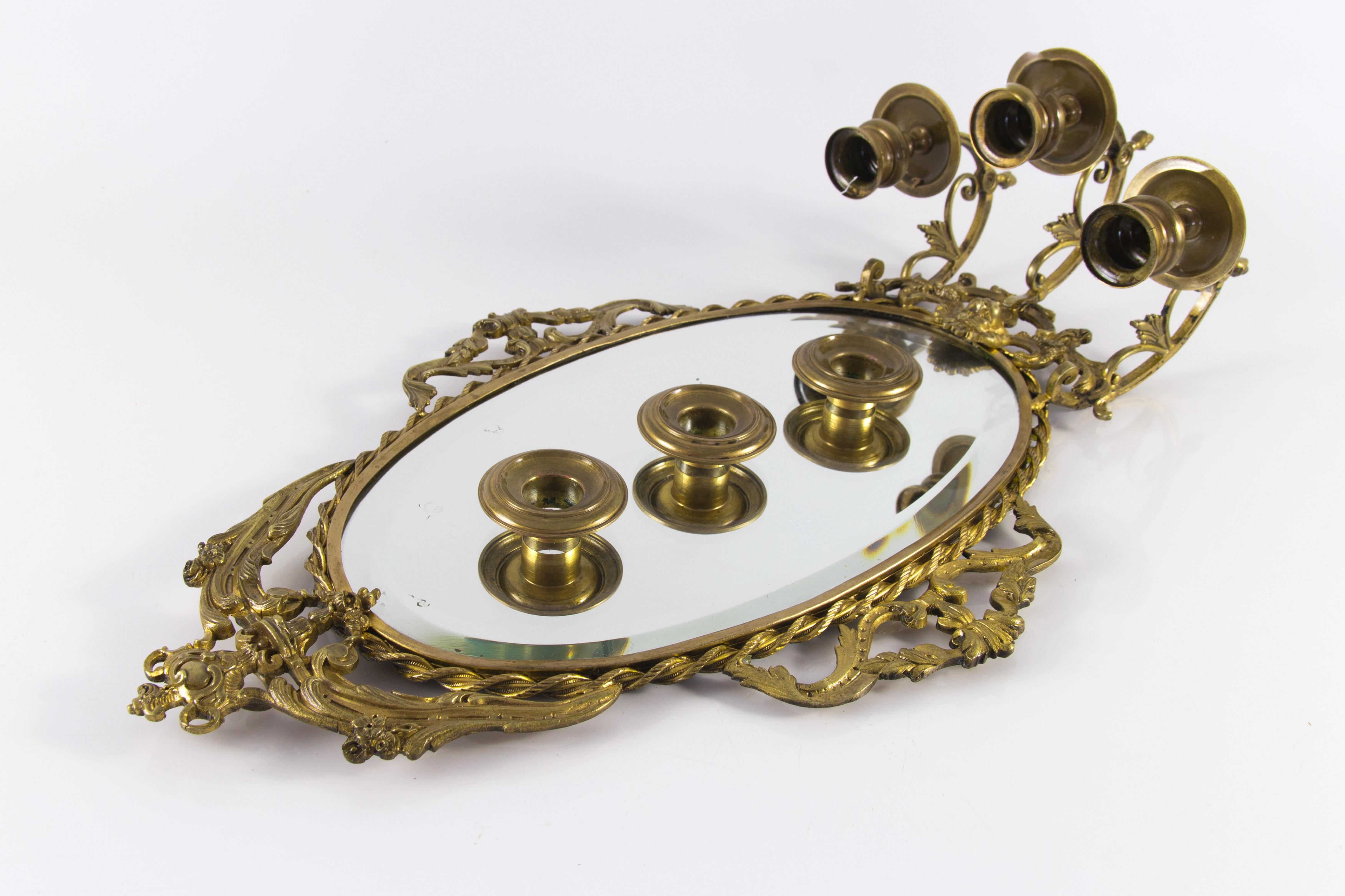 Louis XVI Style Bronze Girandole Wall Mirror with Candle Sconces, ca 1920 For Sale 13