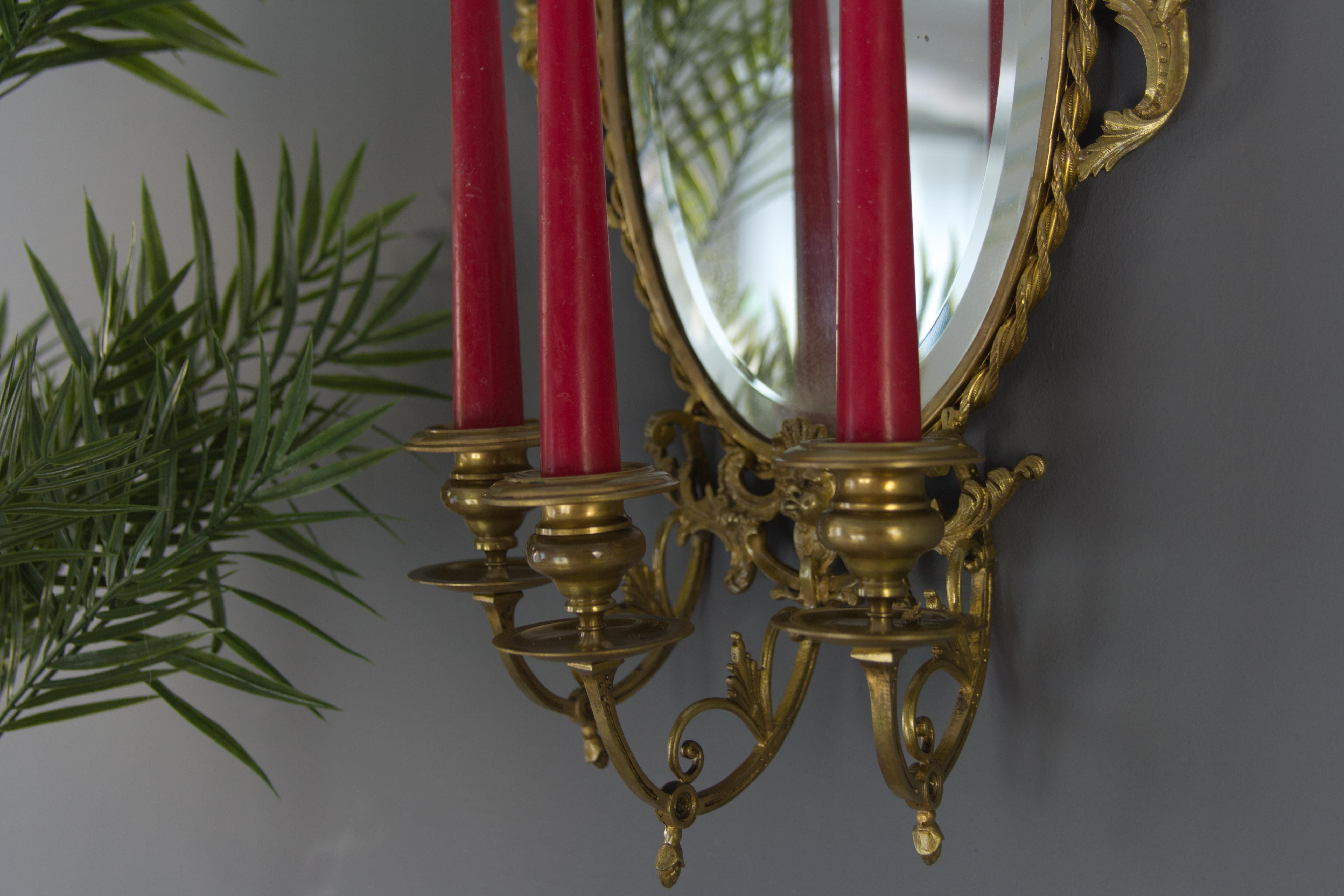 Louis XVI Style Bronze Girandole Wall Mirror with Candle Sconces, ca 1920 In Good Condition For Sale In Barntrup, DE