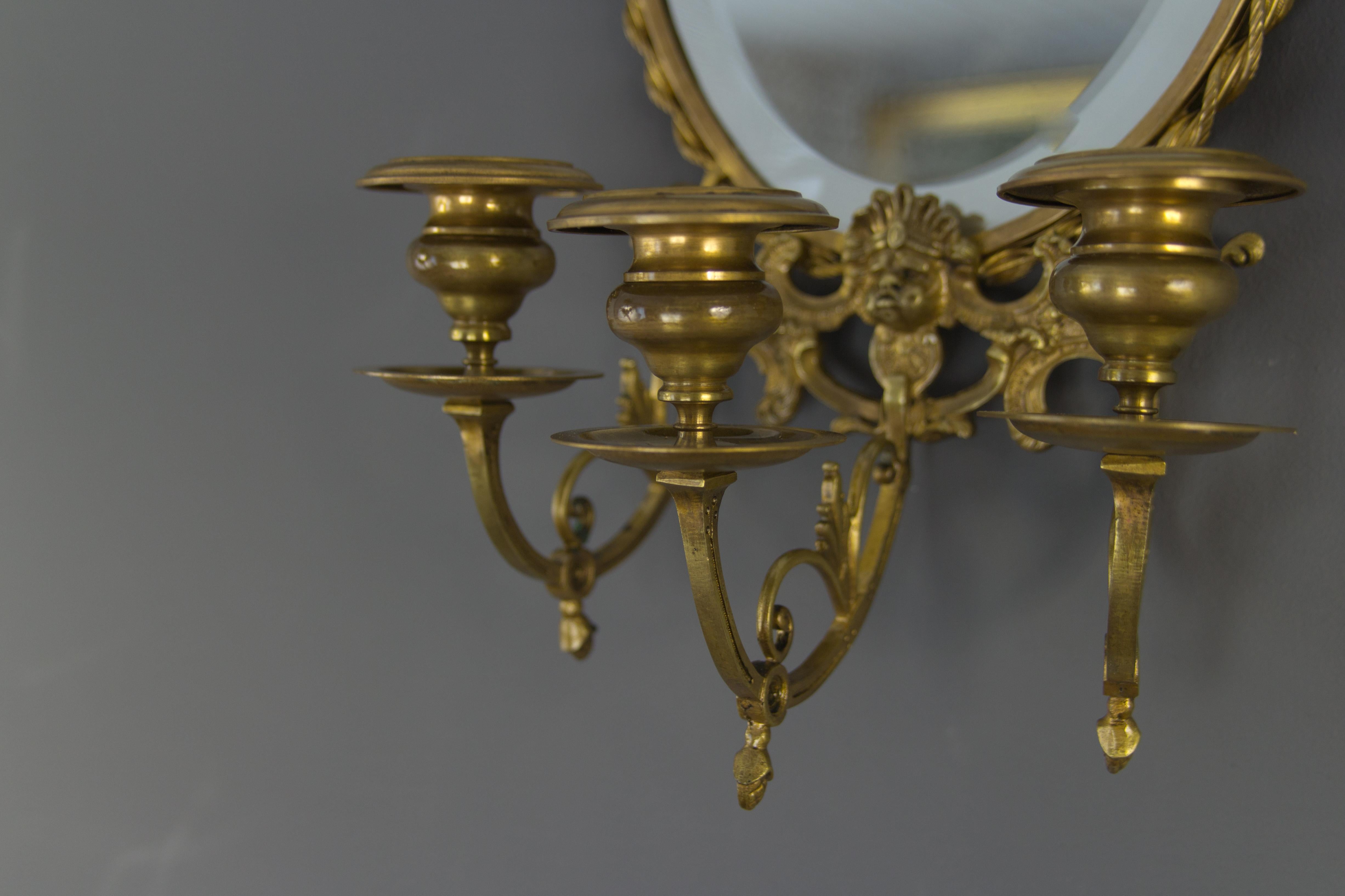 Louis XVI Style Bronze Girandole Wall Mirror with Candle Sconces, ca 1920 For Sale 1