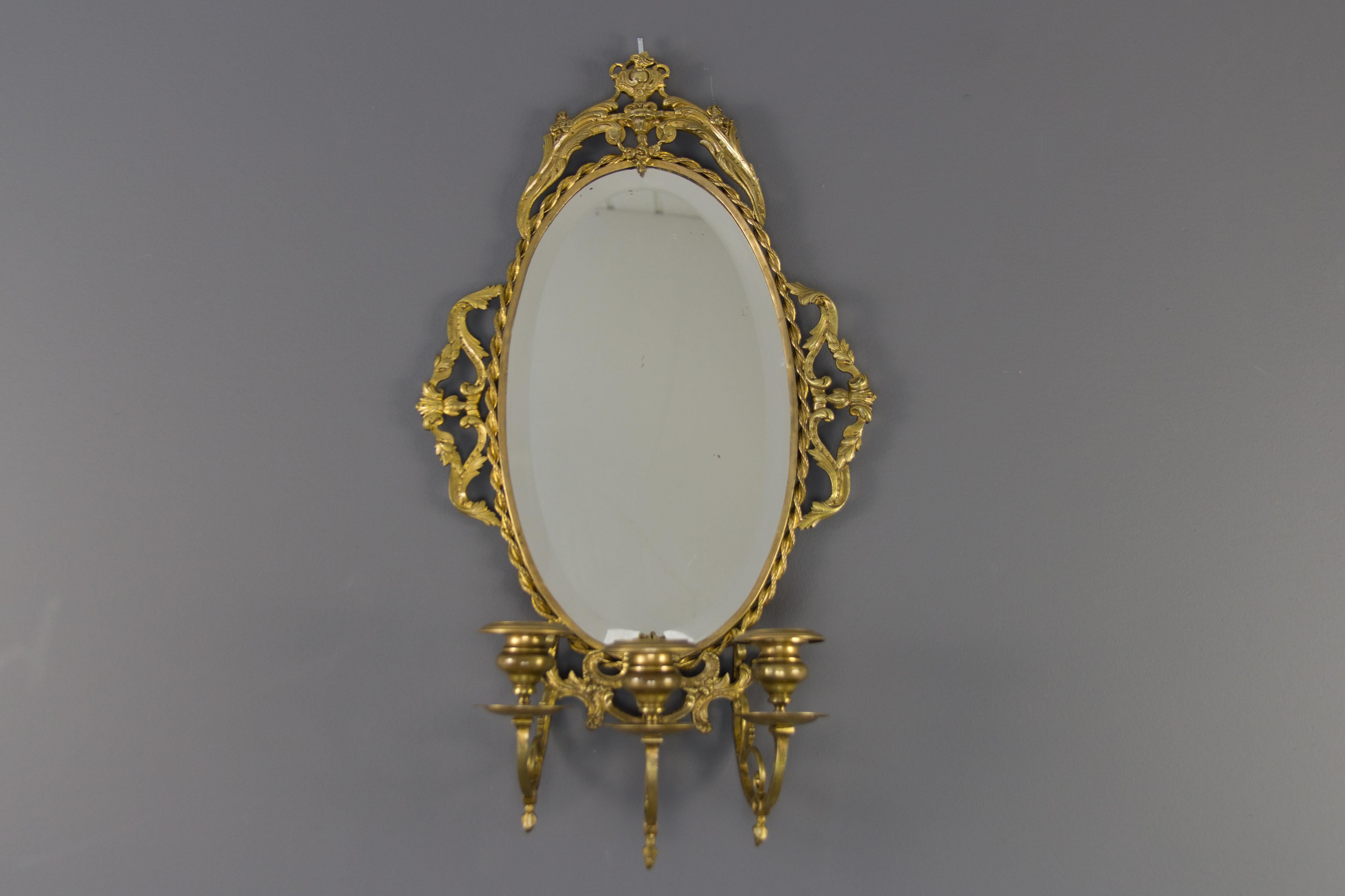 Louis XVI Style Bronze Girandole Wall Mirror with Candle Sconces, ca 1920 For Sale 3
