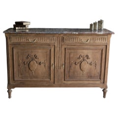 Louis XVI Style Buffet, Carved Walnut and Rouge Marble, France, 1900s