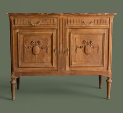 Louis XVI Style Buffet, Carved Walnut with Rouge Marble Top, France, 1950s