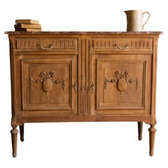 Louis XVI Style Buffet, Carved Walnut with Rouge Marble Top, France, 1950s