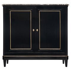 Louis XVI Style Buffet, Ebonized Mahogany & Marble Top, France, 1900