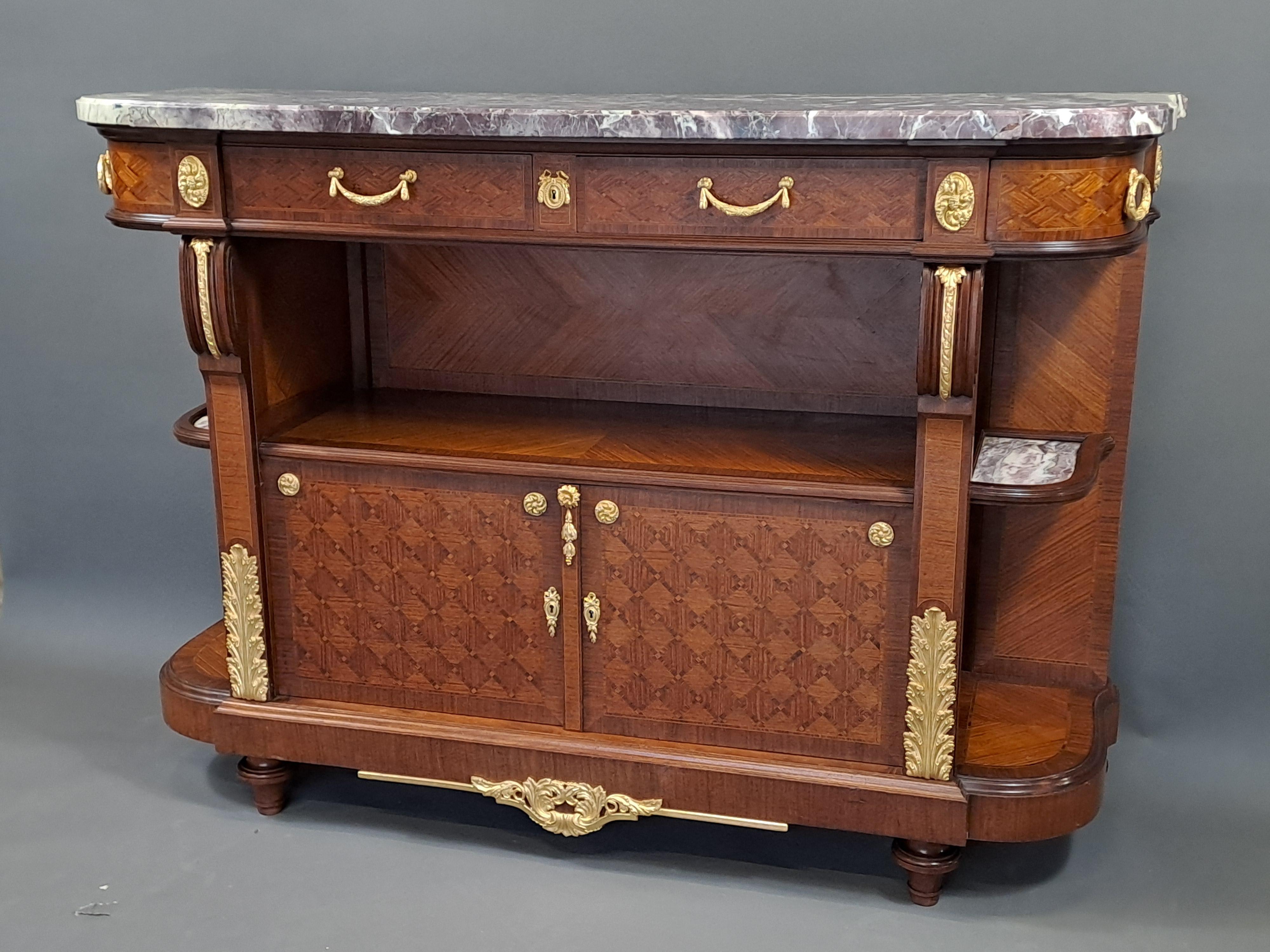 Louis XVI Style Buffet In Marquetry And Gilt Bronze Stamped Vincent Epeaux PARIS For Sale 1
