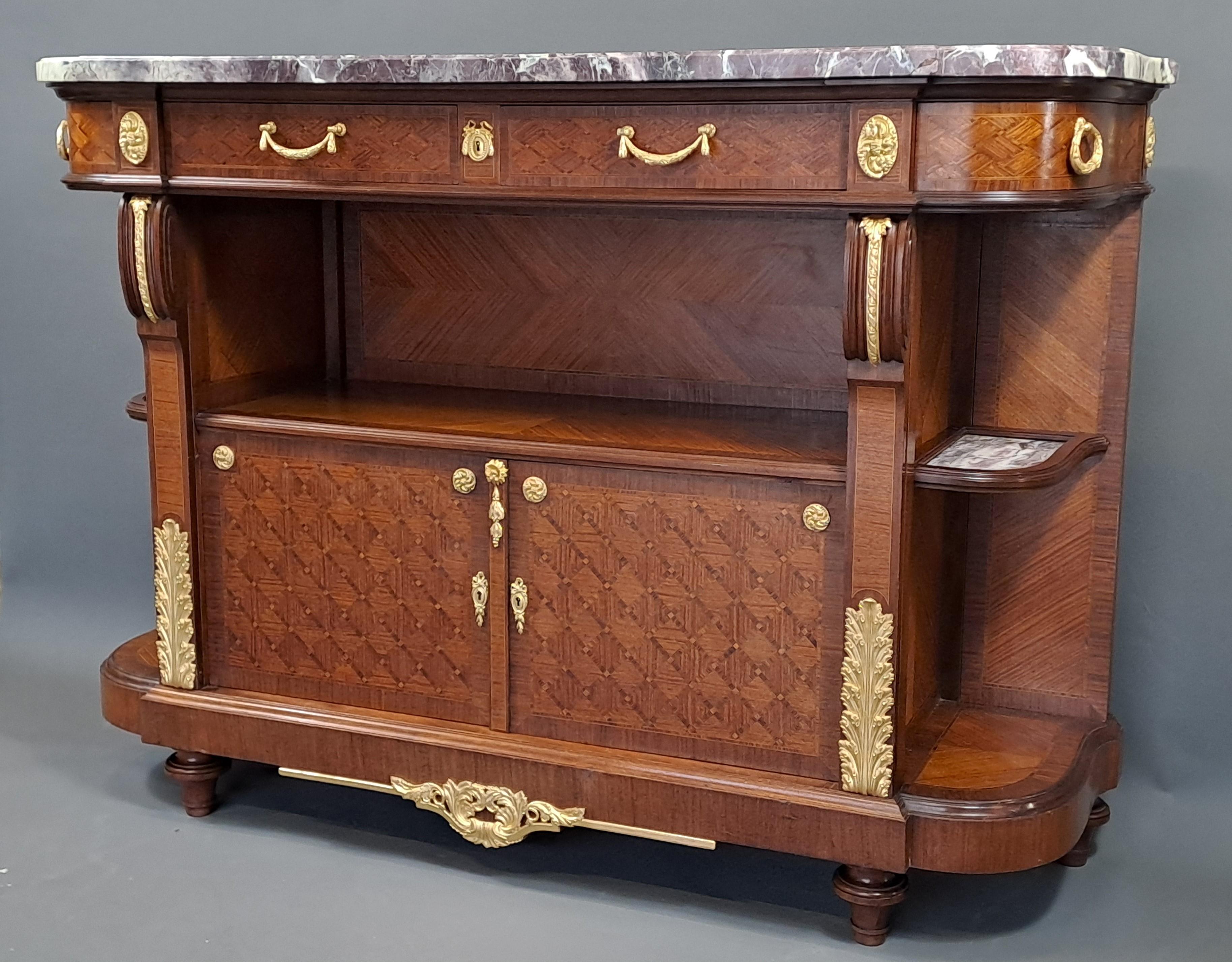Louis XVI Style Buffet In Marquetry And Gilt Bronze Stamped Vincent Epeaux PARIS For Sale 2
