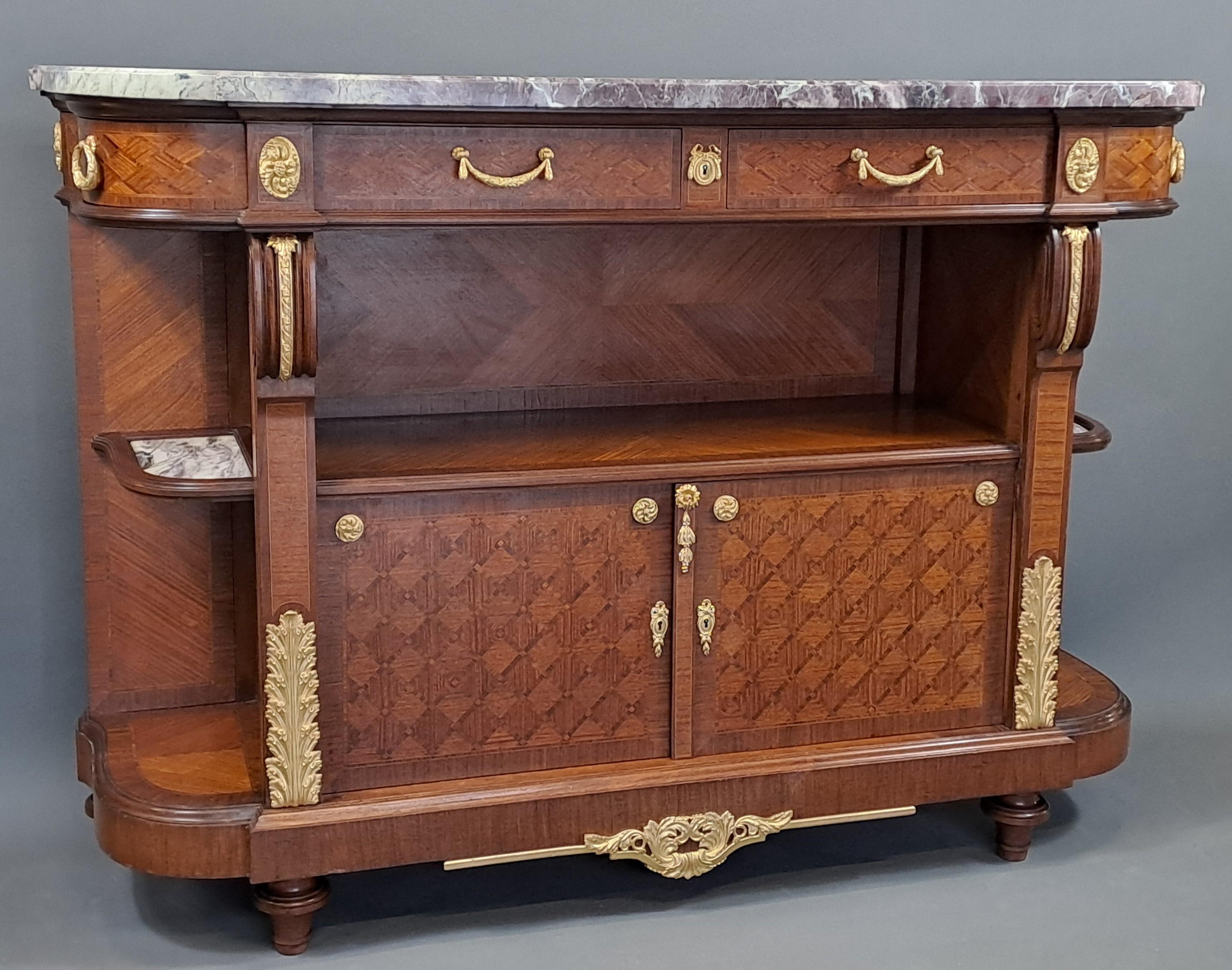 Louis XVI Style Buffet In Marquetry And Gilt Bronze Stamped Vincent Epeaux PARIS For Sale 3