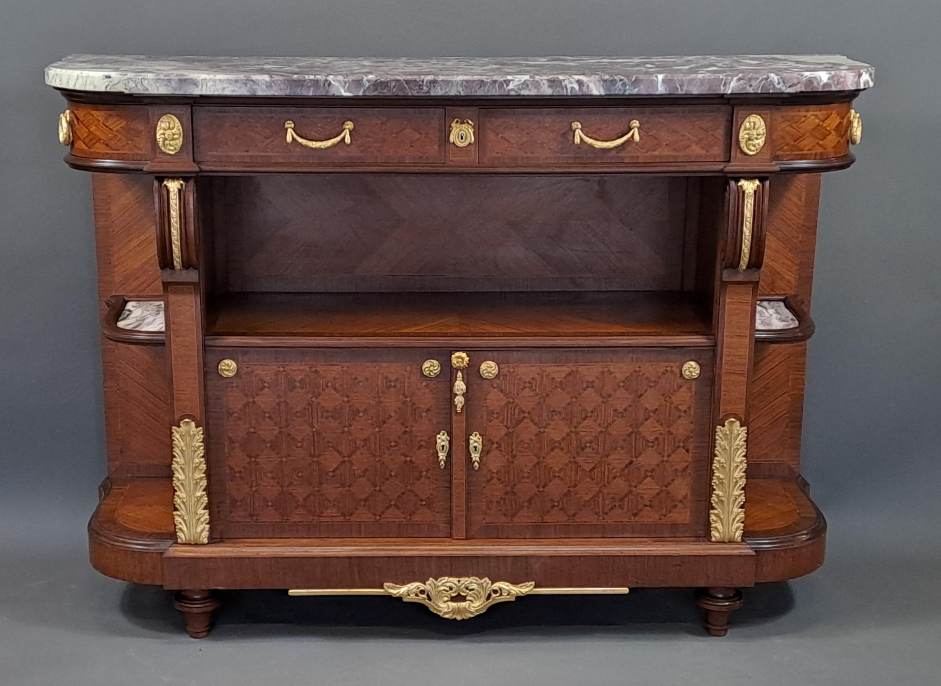 Louis XVI Style Buffet In Marquetry And Gilt Bronze Stamped Vincent Epeaux PARIS For Sale 4