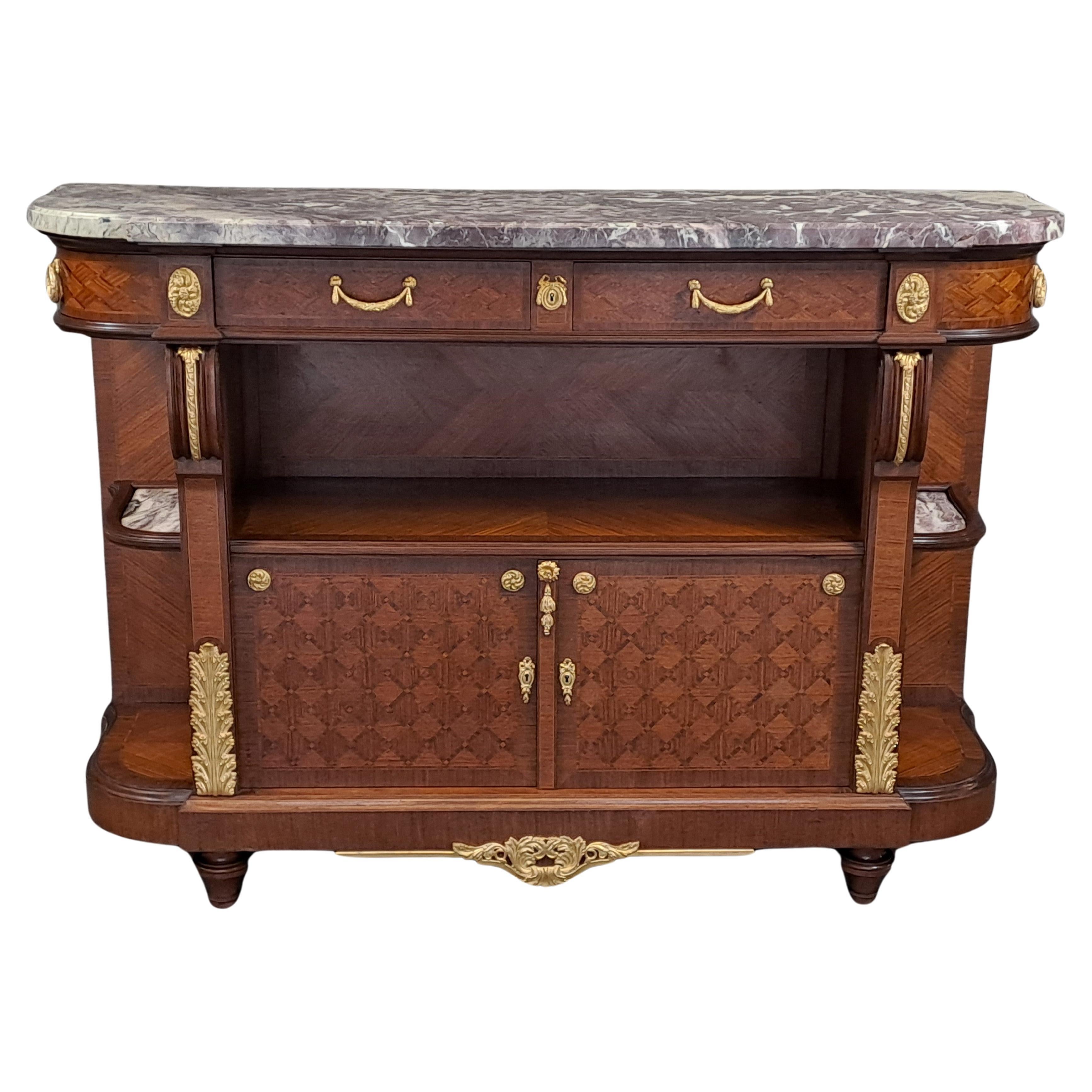 Louis XVI Style Buffet In Marquetry And Gilt Bronze Stamped Vincent Epeaux PARIS For Sale