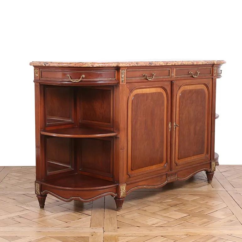 Francese Buffet in stile Luigi XVI in mogano Plum Pudding con piano in marmo in vendita