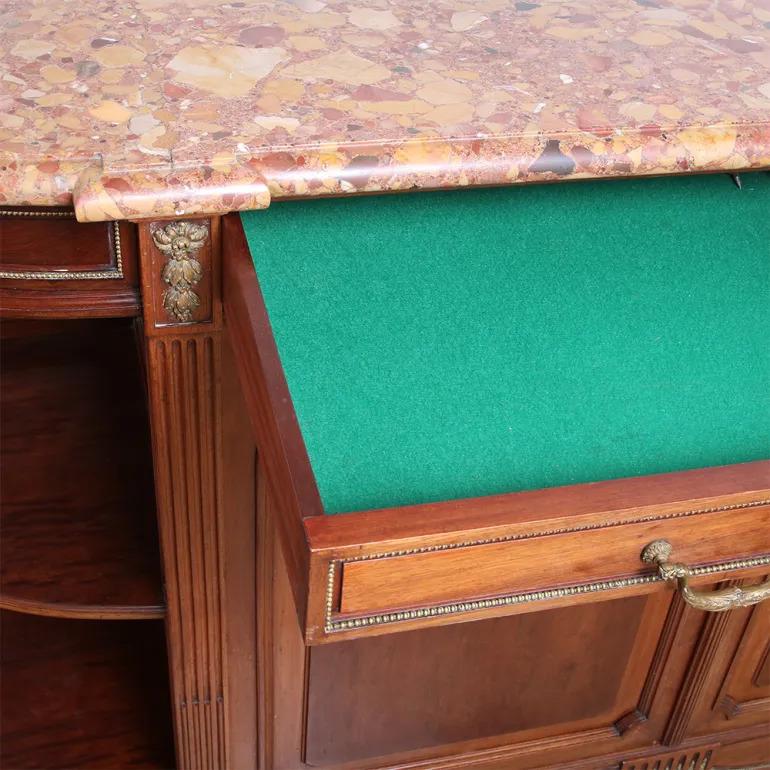 Ottone Buffet in stile Luigi XVI in mogano Plum Pudding con piano in marmo in vendita