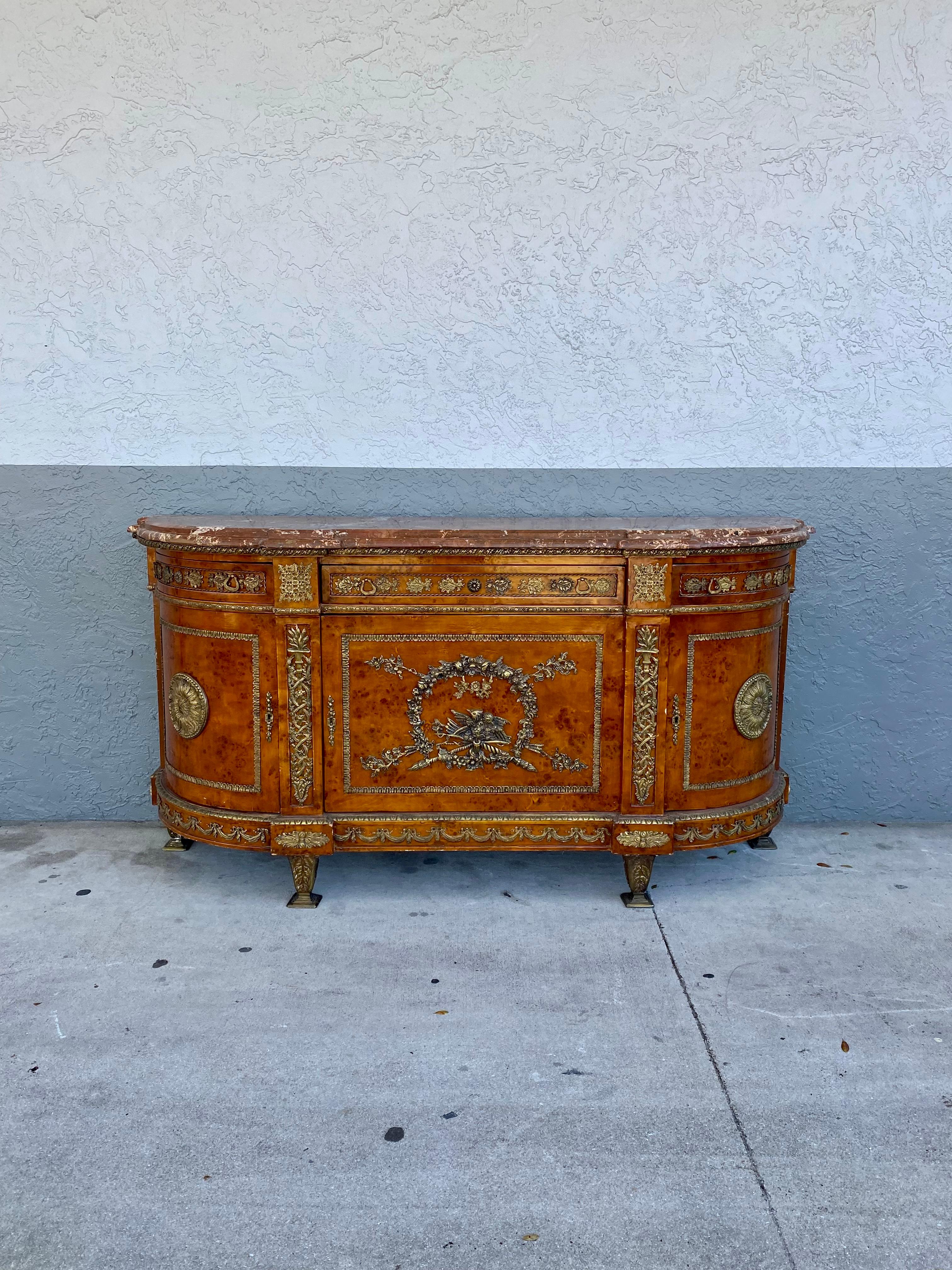 Louis XVI Style Buffet Marble Bronze Ormolu Sideboard In Good Condition For Sale In Fort Lauderdale, FL